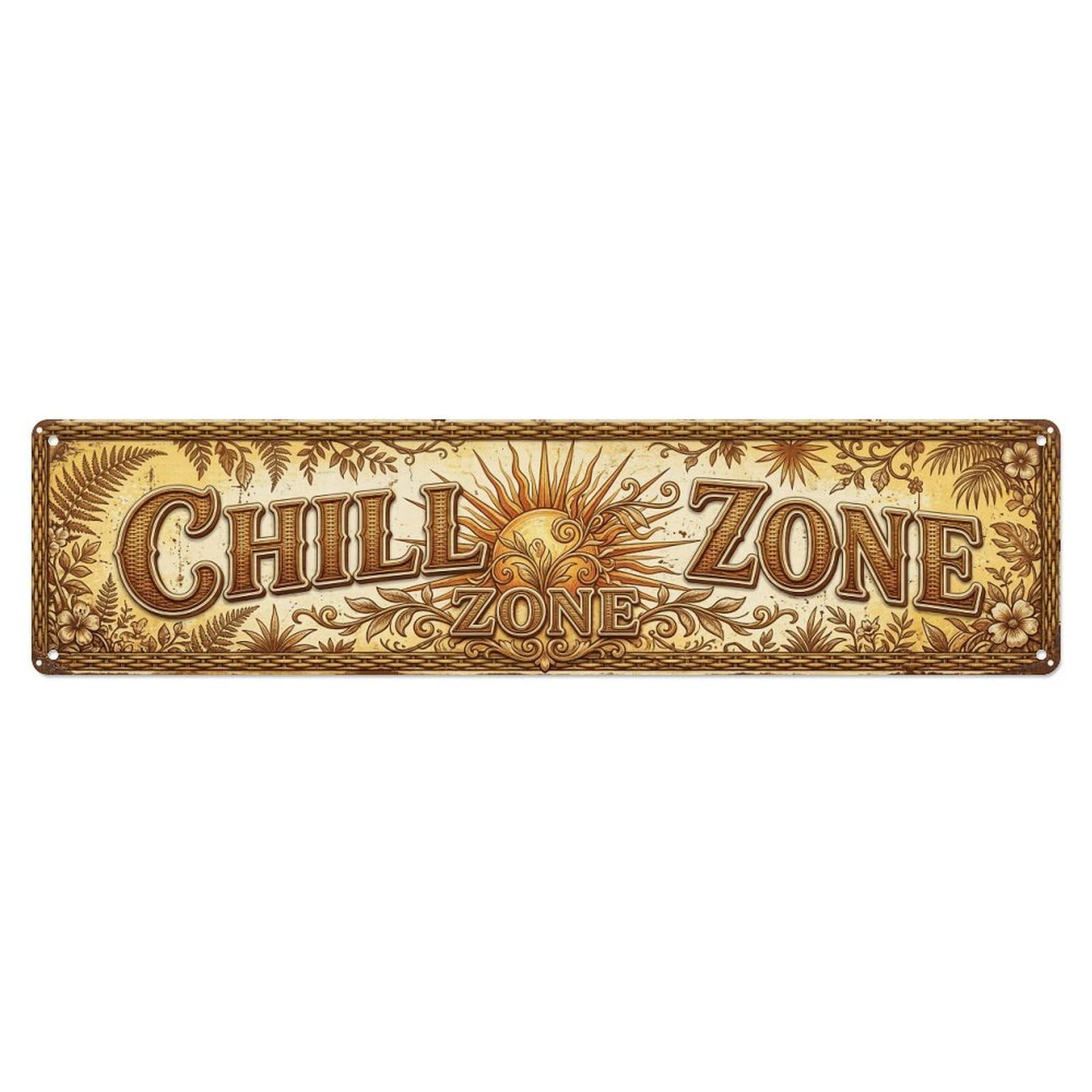 Chill Out Zone Rustic Solarium 1 Metal Tin Skinny Sign Plaque Wall Decor for Cafe, Club Bar, Office, Home Garden Metal Poster 4x16Inch