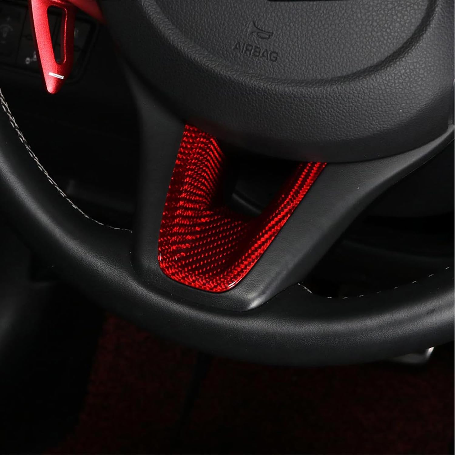 Compatible with Genesis G70 2019-2025 Accessories, Real Carbon Fiber Car Steering Wheel Lower Trim Cover - Lightweight, Scratch-Resistant, Quick DIY Fit, Luxury Interior Upgrade Accessory (Red)