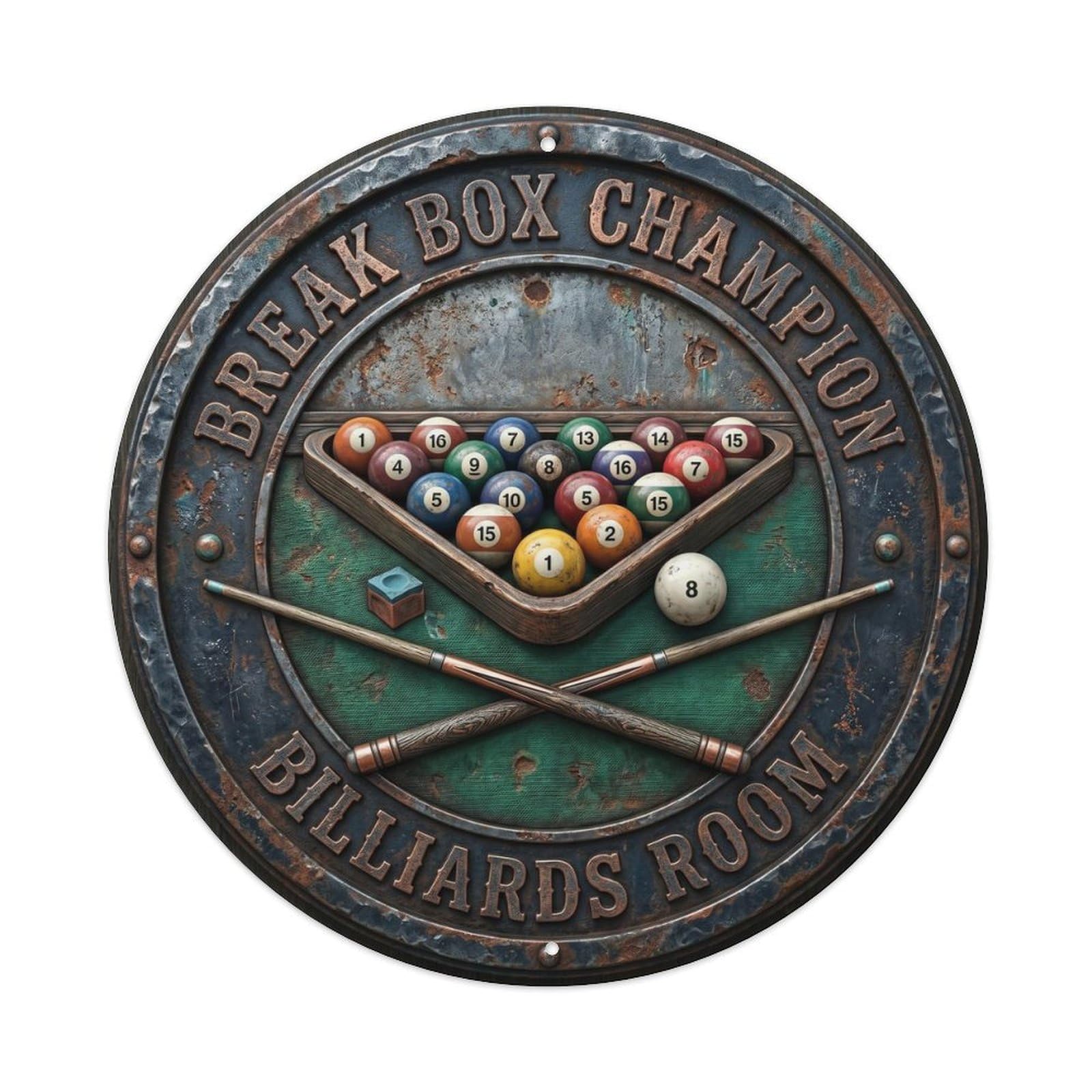 Metal Tin Sign Break Box Champion Billiards Room