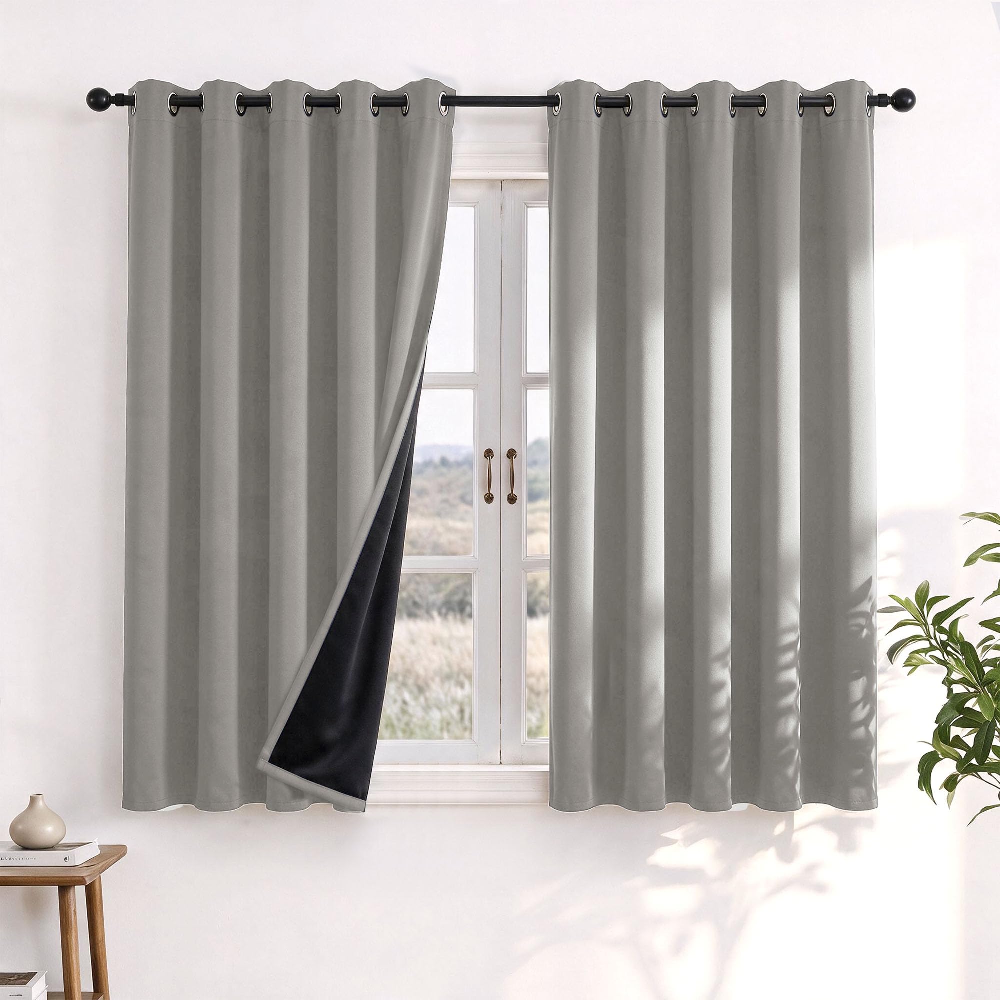 Deconovo 100% Blackout Curtains for Living Room 66 x 54 Inch, Thermal Eyelet Bedroom Curtains with Black Backing & Heat Blocking, 2 Panels, Dove Grey