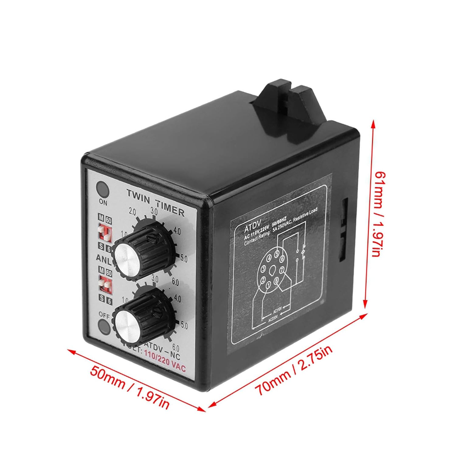 Oumefar AC 220V On Off Twin Timer Relay Knob Control Timer Switch High Precision On Off Timer Relay ATDV-NC Timer Relay Switch for Circuits Knob Control Relay