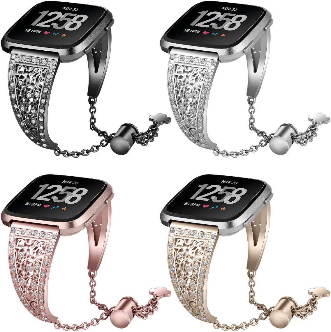 AISPORTS Compatible with Fitbit Versa 2 Band for Women, Slim Crystal Bling Glitter Diamond Wristband Metal Buckle Jewelry Bracelet Replacement Band for Fitbit Versa 2/Versa/Versa Lite Smart Watch - Image 7