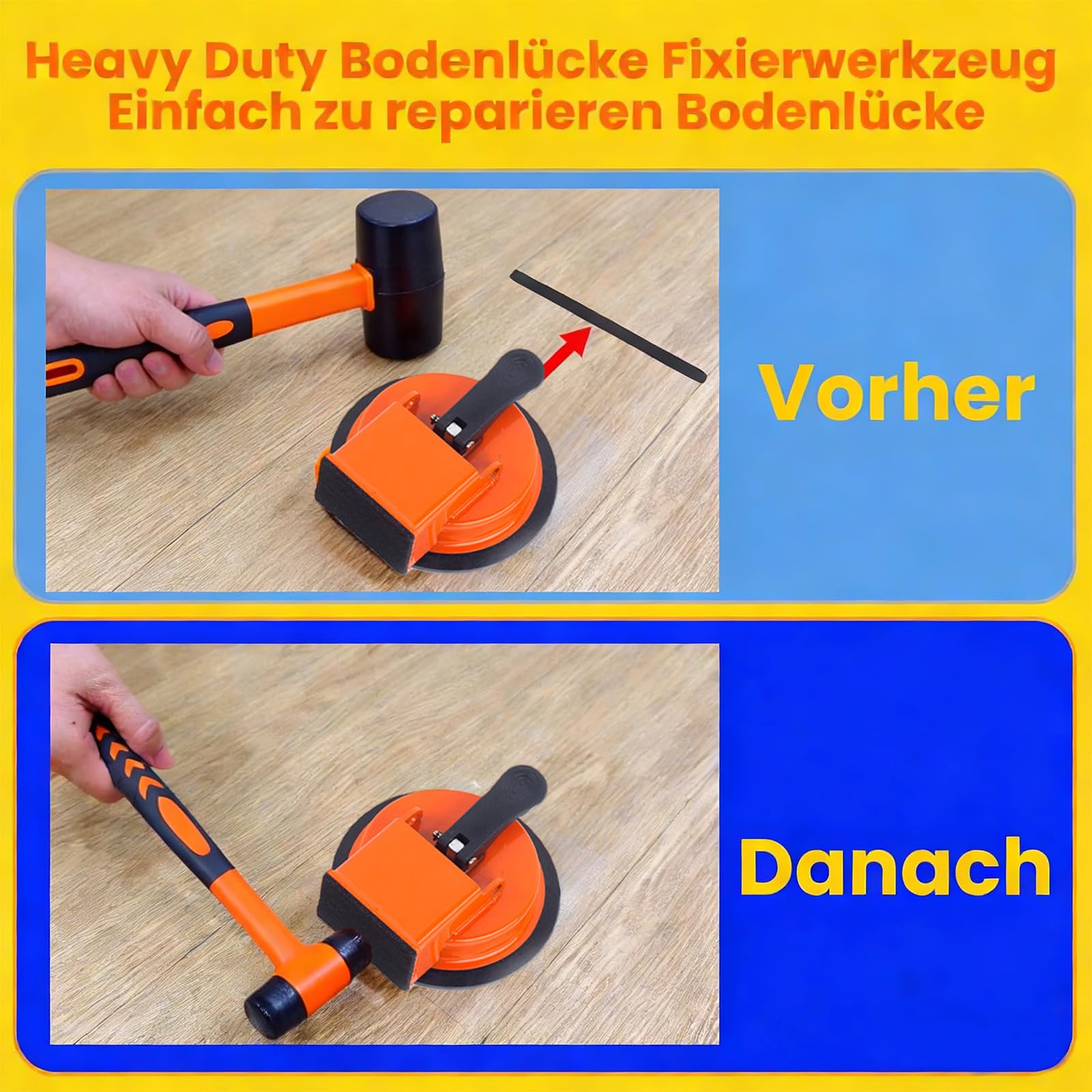 Laminat-Reparaturwerkzeug Mit Saugnapf – Doppelsauger Für Lücken, 45° Schlagfläche, Für Laminat & Vinyl