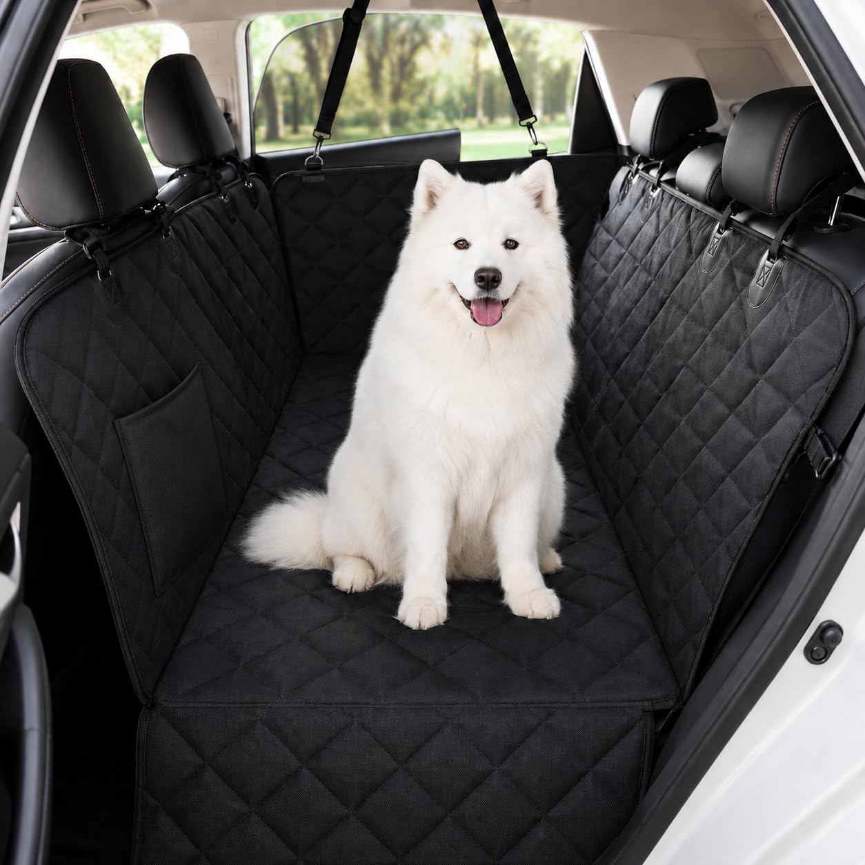 Dog Car Seat Cover 147x147cm, 100% Waterproof Dog Hammock for Car Back Seat, Heavy Duty 600D Oxford Scratchproof Non-Slip Rear Seat Protector with Zippers, Safety Belt & Storage Bag