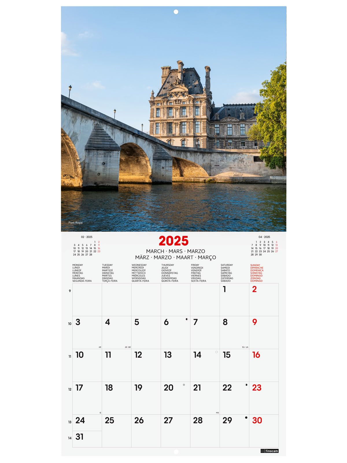 Finocam - International 2025 Wall Photo Calendar Month View January 2025 - December 2025 (12 Months) Paris International - Image 3