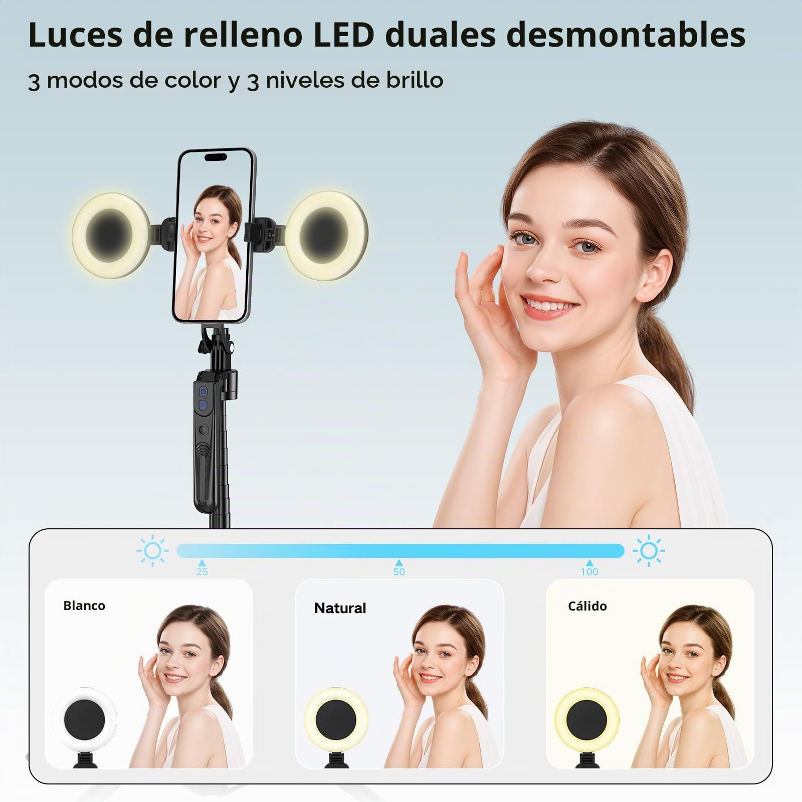 Trípode de seguimiento automático de la cara de 180 cm para smartphone con luz, rotación de 360 ° para iPhone/Android/GoPro, soporte para teléfono móvil, trípode para grabación de vídeo en directo