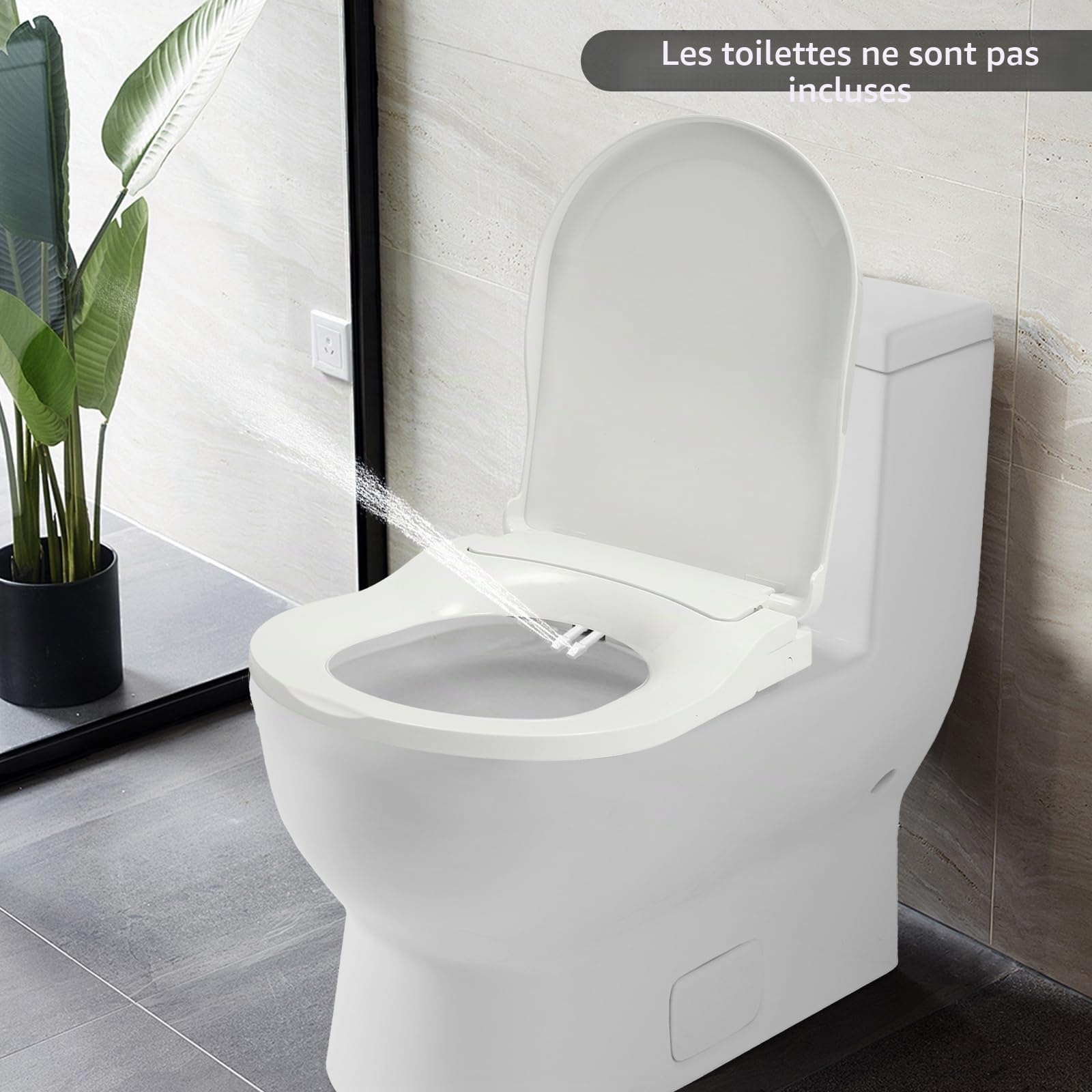 Abattant de WC avec bidet, sièges de WC avec descente automatique, non électrique, avec double buses autonettoyantes, dos séparé et nettoyage féminin (forme D), écartement de trous de 11,5 à 16,5 cm