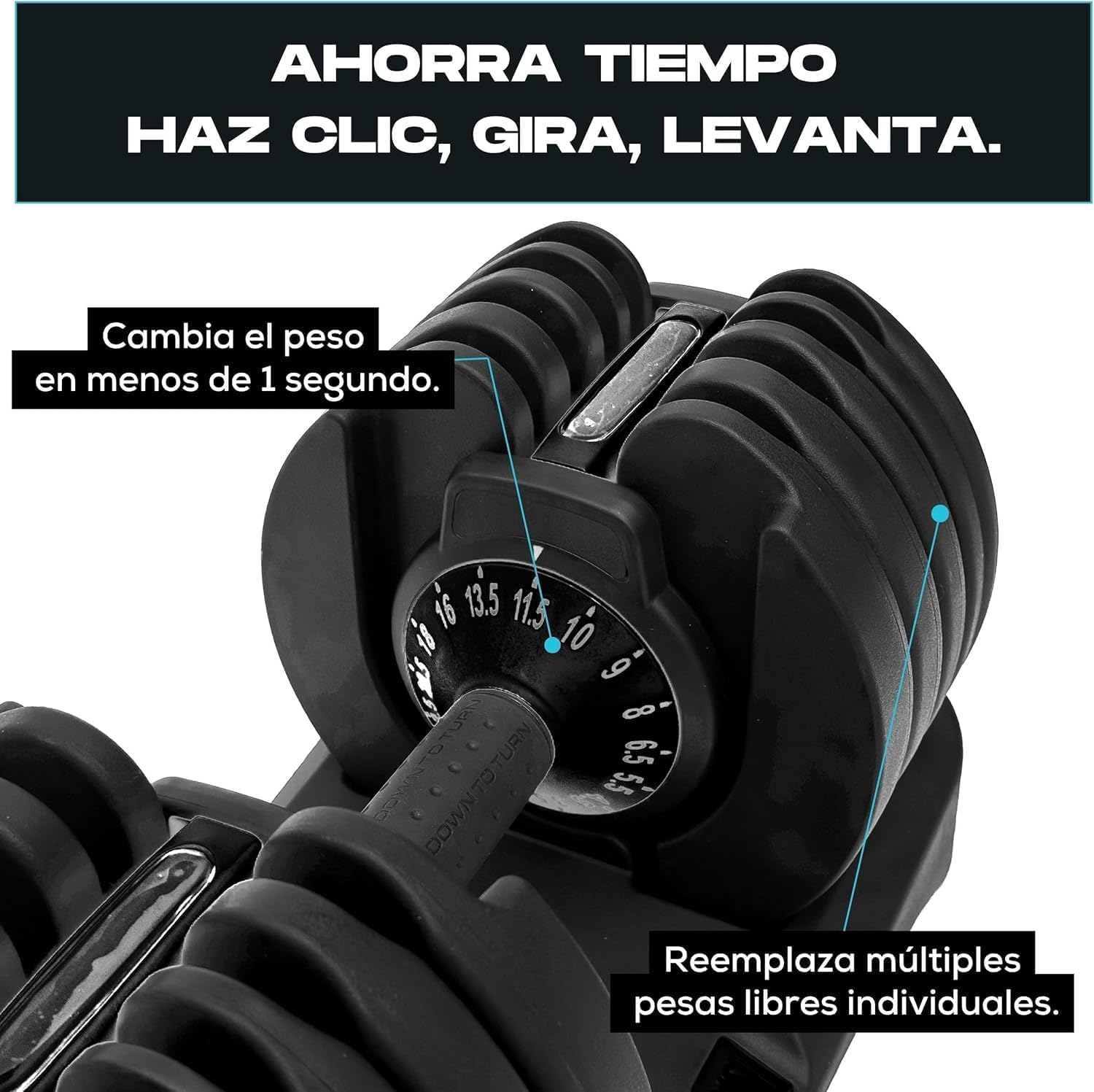 BRAINGAIN Juego de mancuernas ajustables 18 en 1 de 25 kg y 36 kg | Mancuerna que ahorra espacio para entrenamientos de gimnasio en casa | 18 mancuernas en una | Tecnología Smart Click | Mejor en su