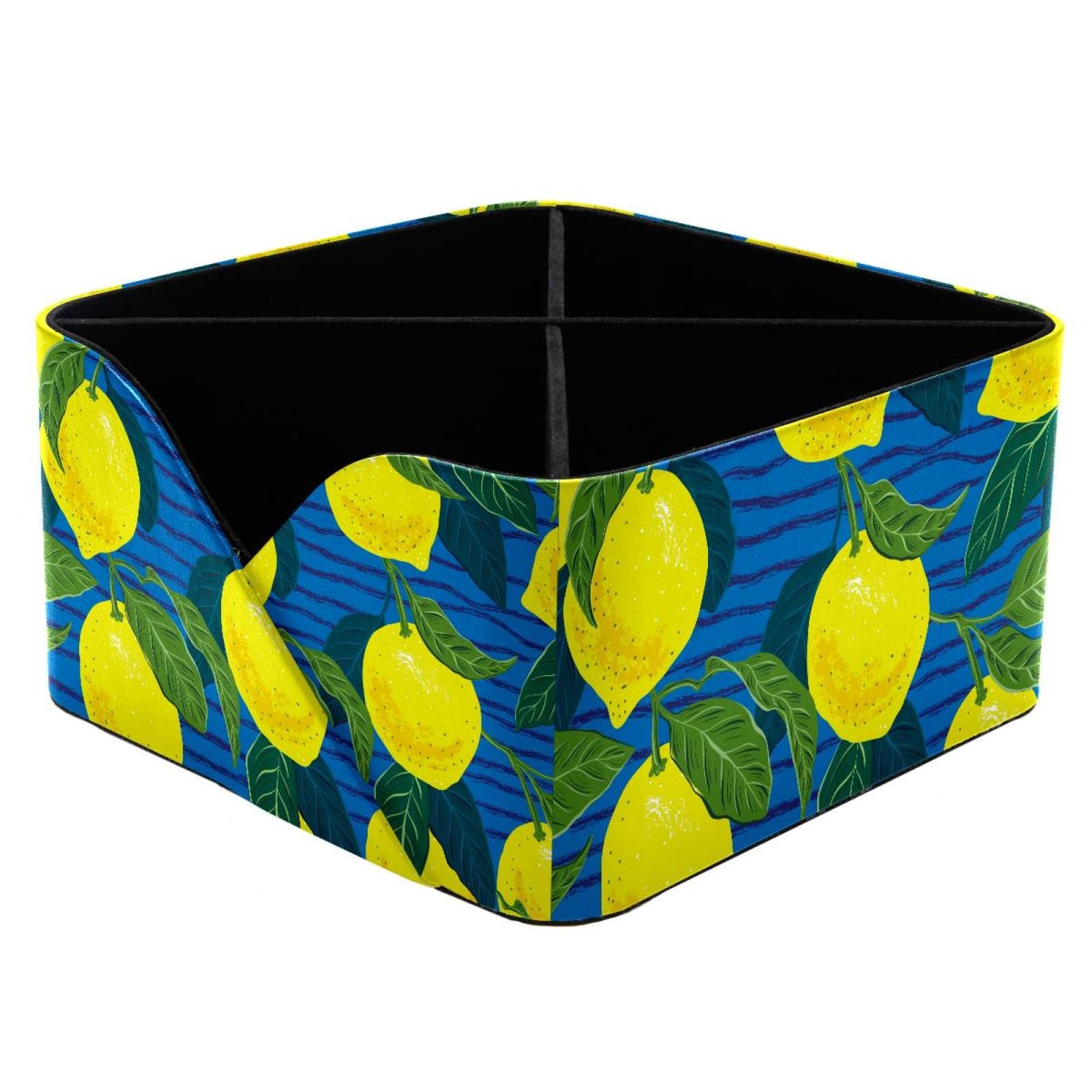 KengjuTesu Citrus Lemons Pattern Desktop Organizer Pen Holder, Rectangular Pencil Cup for Office, Study and Makeup Stations