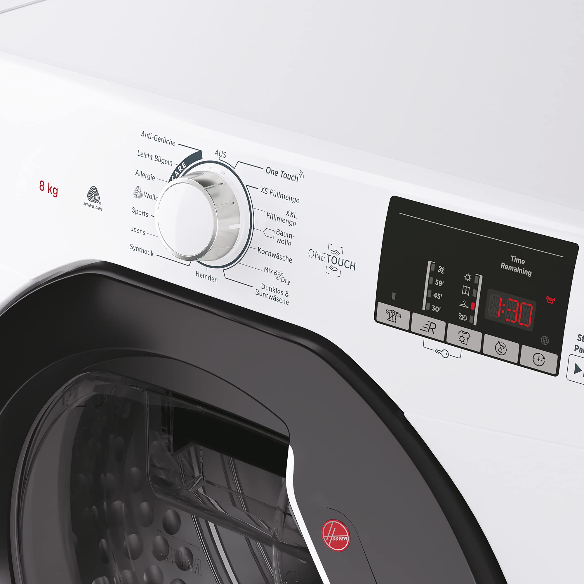 Hoover HLE H8A2DKEX-84 Wärmepumpentrockner / 8 kg/Smarte Bedienung mit NFC-Technologie/AquaVision-Kondenswasserbehälter mit optischer Füllanzeige direkt im Bullauge/Deutsche Bedienblende, Weiß