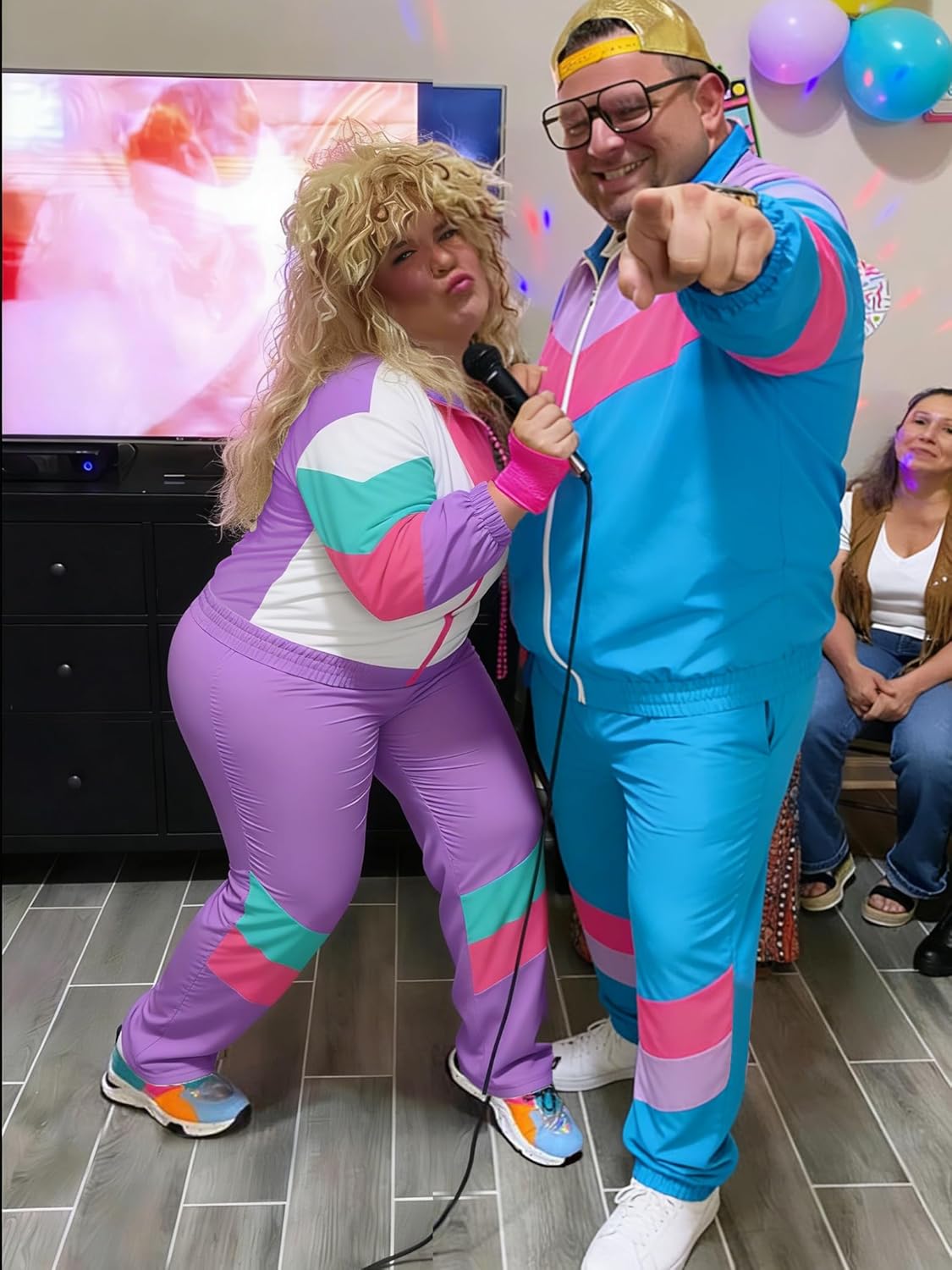 UOUA Plus Size 80s Outfit for Women 90s Costume Long Sleeves Windbreaker 2 Piece Party Tracksuit - Image 4