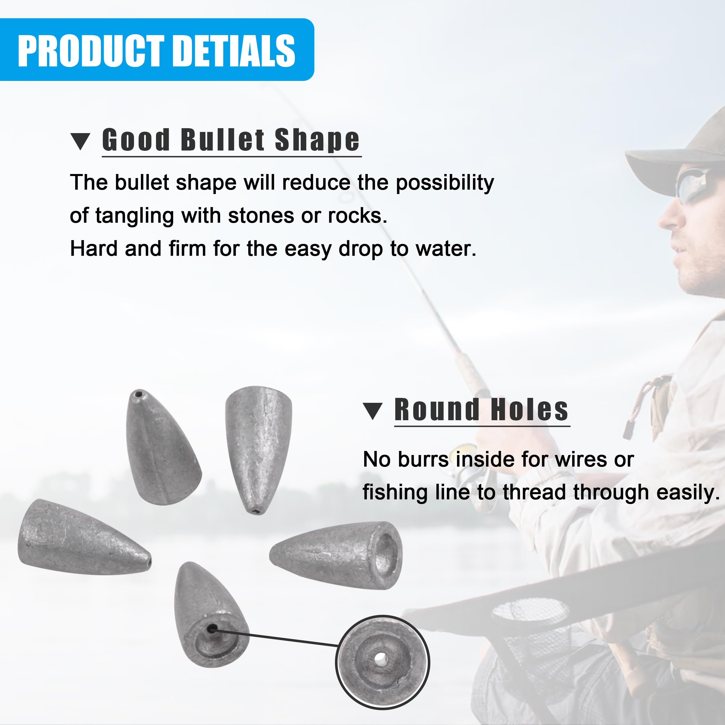 Bullet Fishing Sinker Weights Kit 65pcs Worm Weights with Eye Beads Slip Sliding Sinkers for Bass Fishing Texas Rig Saltwater Freshwater