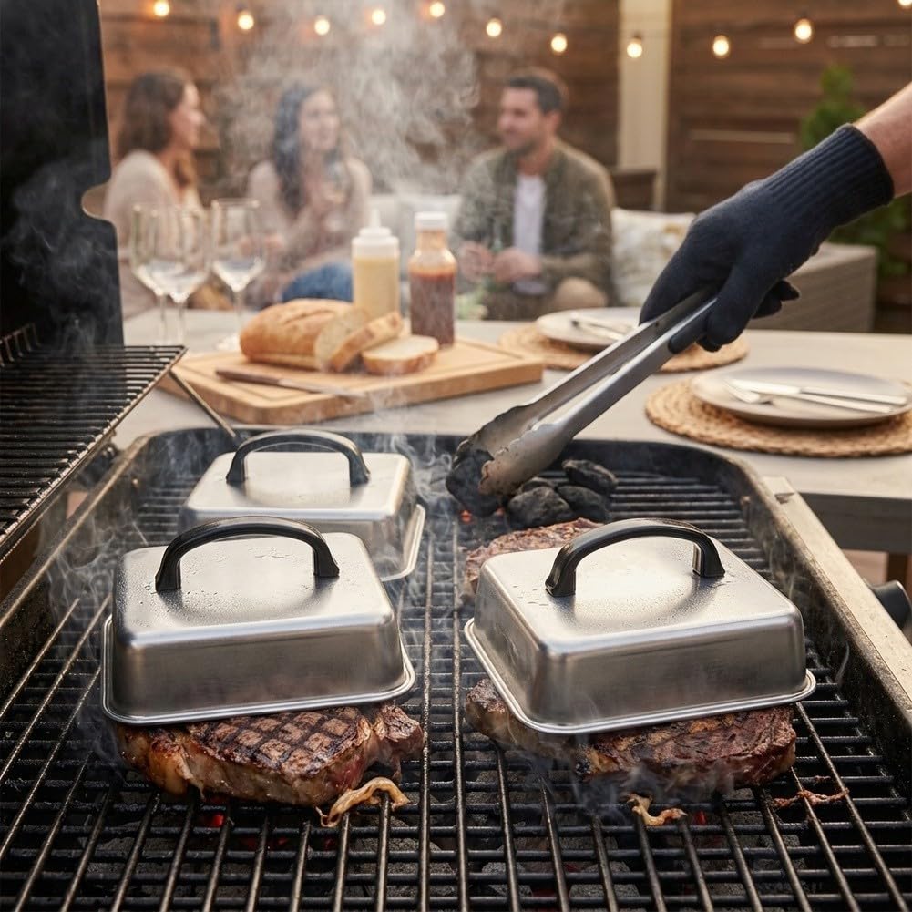 Edelstahl Burgerhauben 21cm Quadratisch Spülmaschinenfest(21CM)