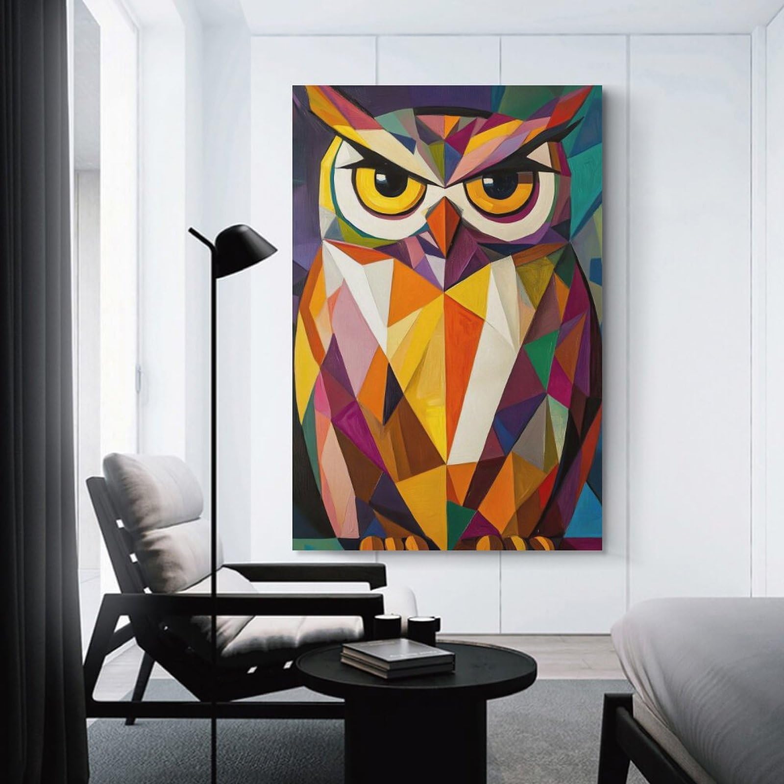 Junmoney Canvas Wall Art Geometric Owl Painting, 24x36inch(60x90cm), for Living Room, Bedroom, Office Or Hallway, Decorative Artwork with Broad Appeal