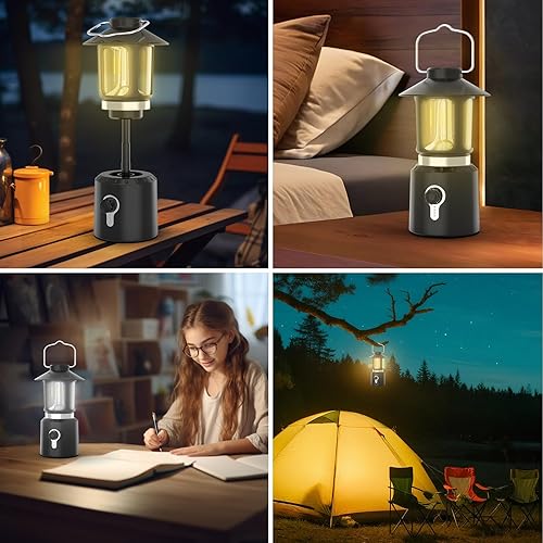 Miniatura 8 de Linterna LED retro clásica para campamento, linterna vintage recargable sin atenuación continua, 3 modos de luz (2000 K-6500 K), banco de energía de