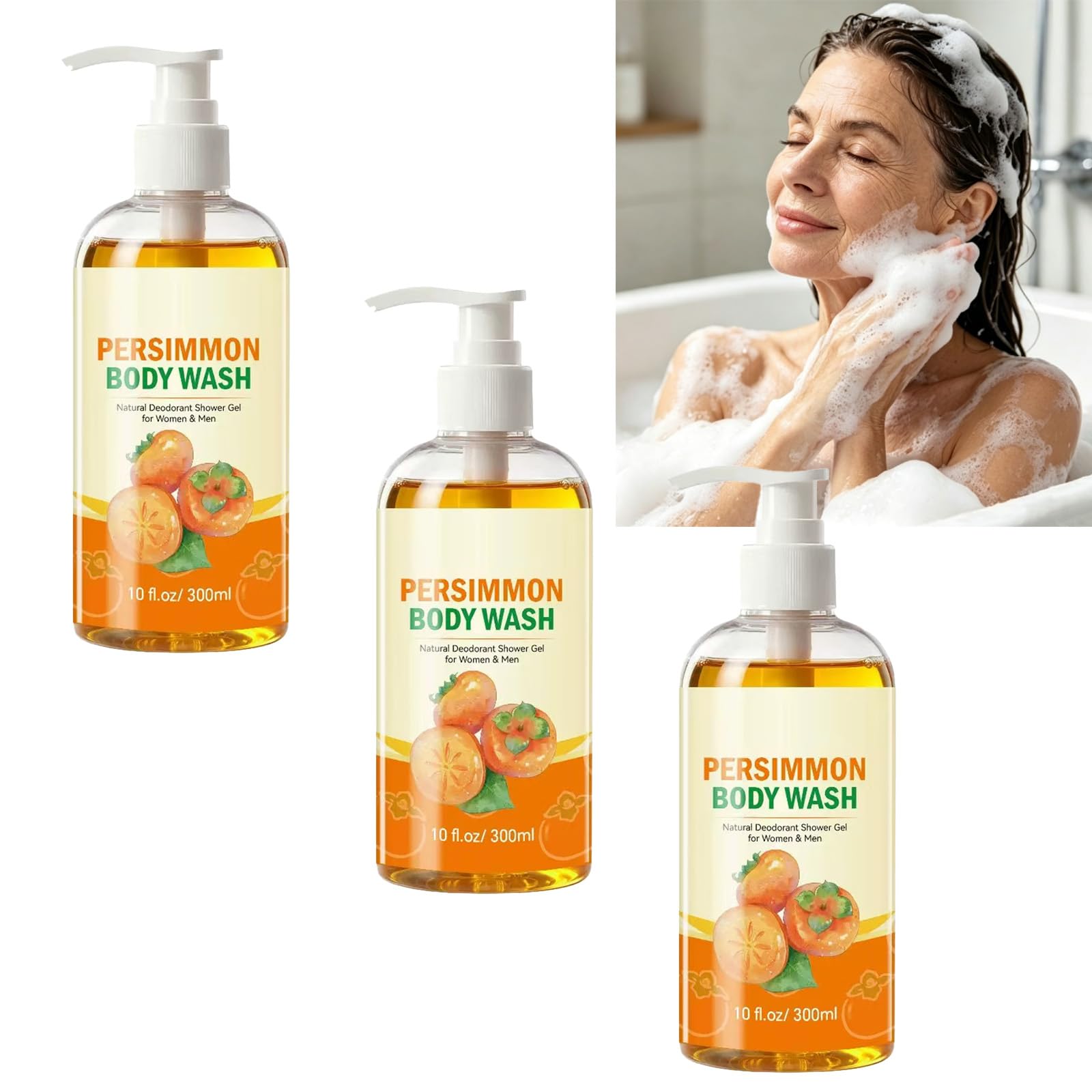 Persimmon Dezodorizing Body Wash dla dojrzałego zapachu, Persimmon Dezodorant Żel pod prysznic, Deep Cleansing Cleanser dla nieprzyjemnego dojrzałego zapachu ciała i stóp. Żel pod prysznic dla zapachu