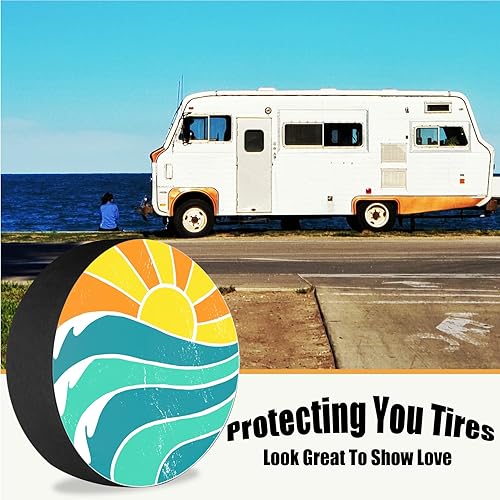 Miniatura 2 de Cubierta de neumático de repuesto para autocaravana, verano, olas de sol, resistente a la intemperie, a prueba de polvo, universal para remolque,