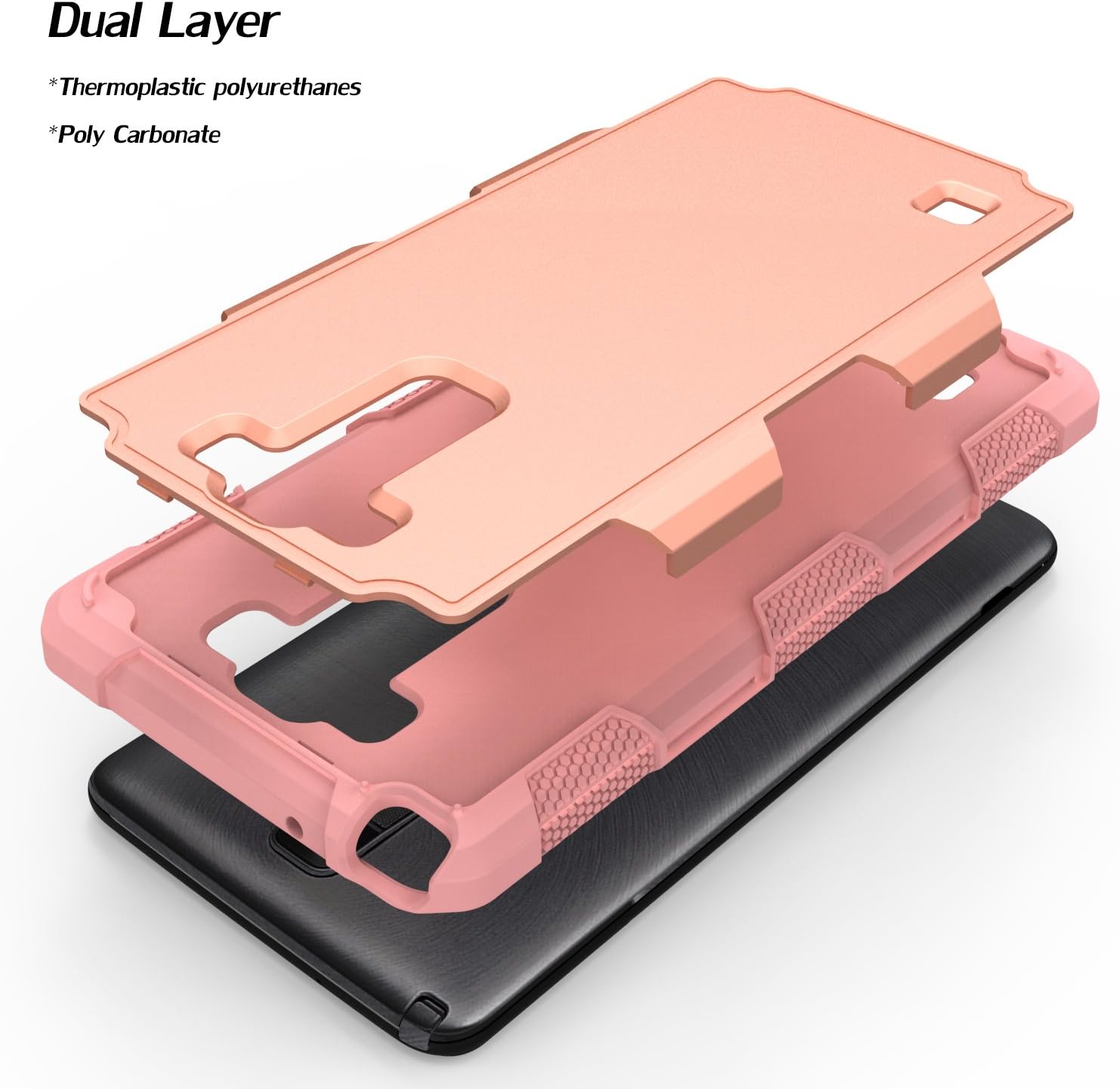 LG Stylo 2 Case,LG Stylus 2 Case,SLMY(TM) [Shockproof Series] Drop Protection Hybrid Dual Layer Armor Defender Protective Case Cover for LG G Stylo 2/Stylus 2/LS775（2016 Released) Rose Gold
