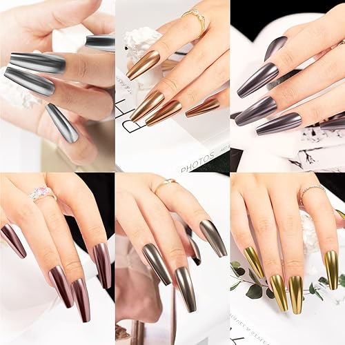 Miniatura 2 de MAYCHAO Polvo de uñas cromado, 6 piezas elegante efecto espejo metálico polvo holográfico con purpurina esmaltada decoración de manicura pigmento