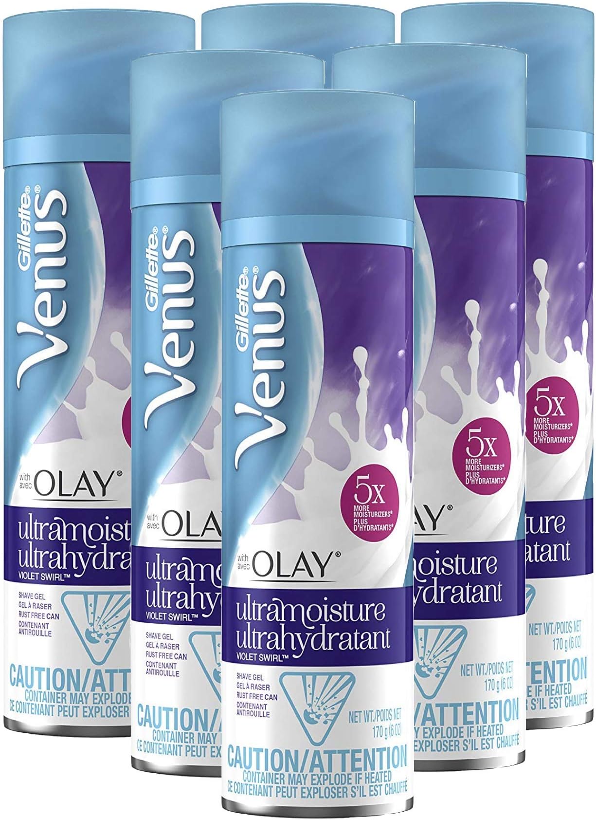 Venus Gillette with Olay UltraMoisture Women’s Shave Gel, Violet Swirl, 36 Oz, 6 Count