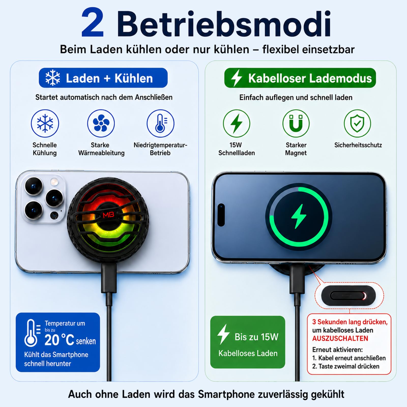 Refroidisseur magnétique pour téléphone portable, RVB, chargement sans fil