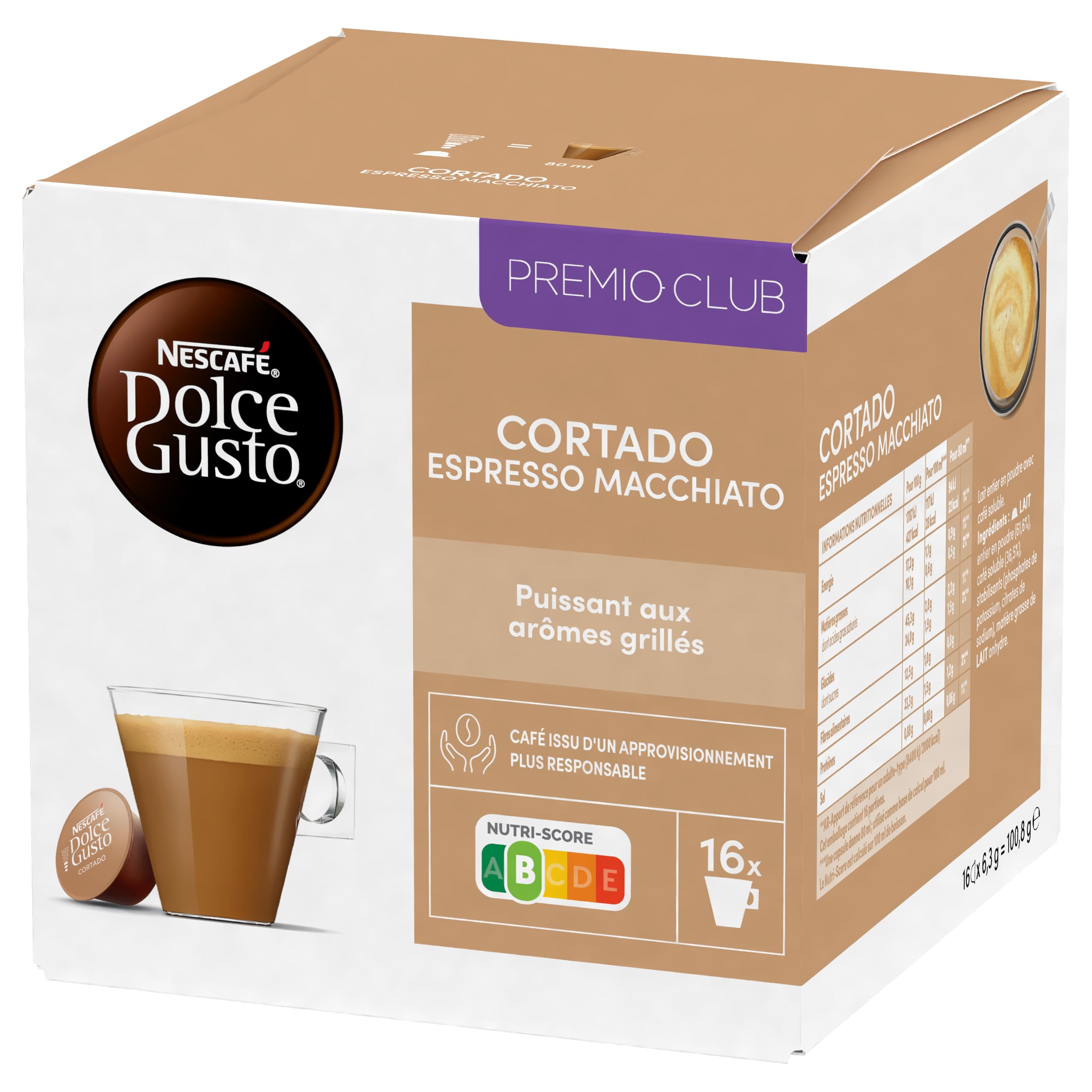 NESCAF? Dolce Gusto Cortado Espresso Macchiato, Caff? Macchiato, 6 Confezioni da 16 Capsule (96 Capsule)
