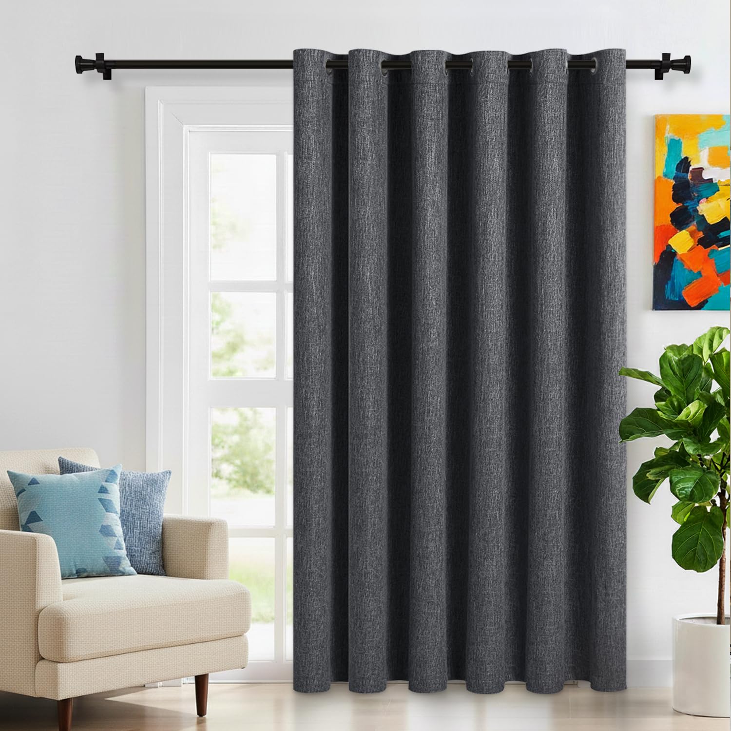 Photo 1 of LORDTEX Linen Look Blackout Curtains for Bedroom - Extral Wide Thermal Insulated & Privacy Protection Patio Sliding Door Drape - Grommet Thick Textured Panel for Living Room, W100 x L96 inches, Grey