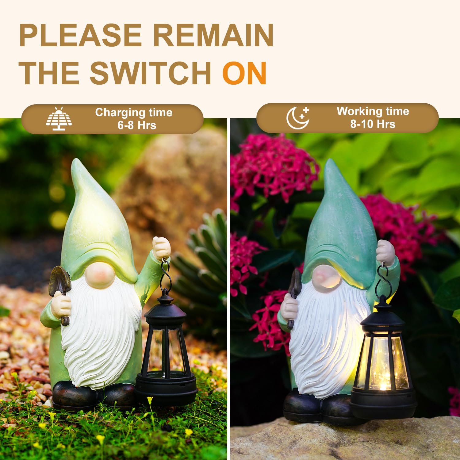 Nain de jardin amusant avec lanterne, statue de nain de jardin solaire, décoration de jardin étanche, cadeau pour terrasse, pelouse, cour, 25 cm de haut