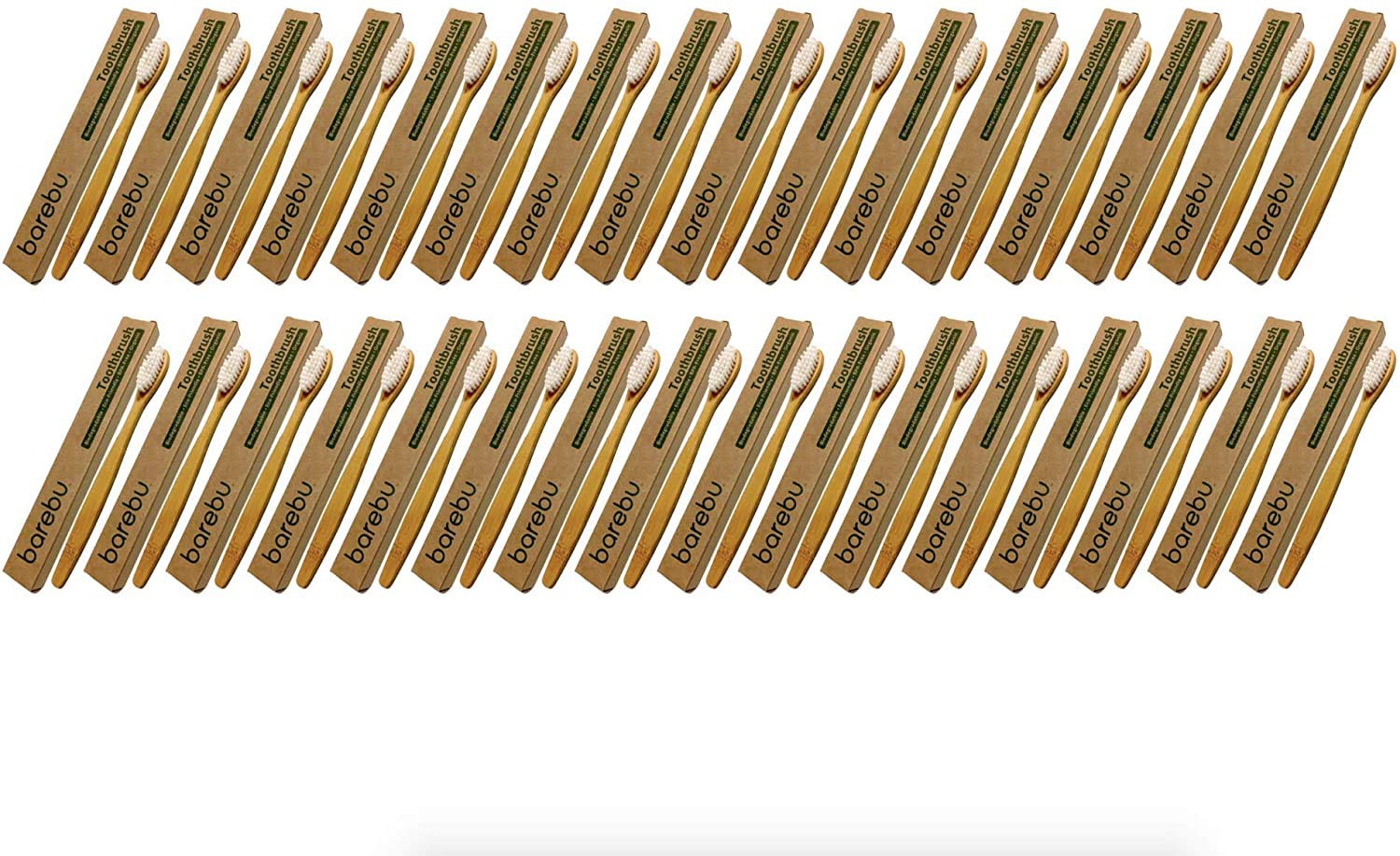 Confezione da 32 spazzolini da denti in bambù bianco con setole sbiancanti naturali e infuse di carbone – senza BPA, biodegradabili, setole senza colla, sane ed ecologiche.