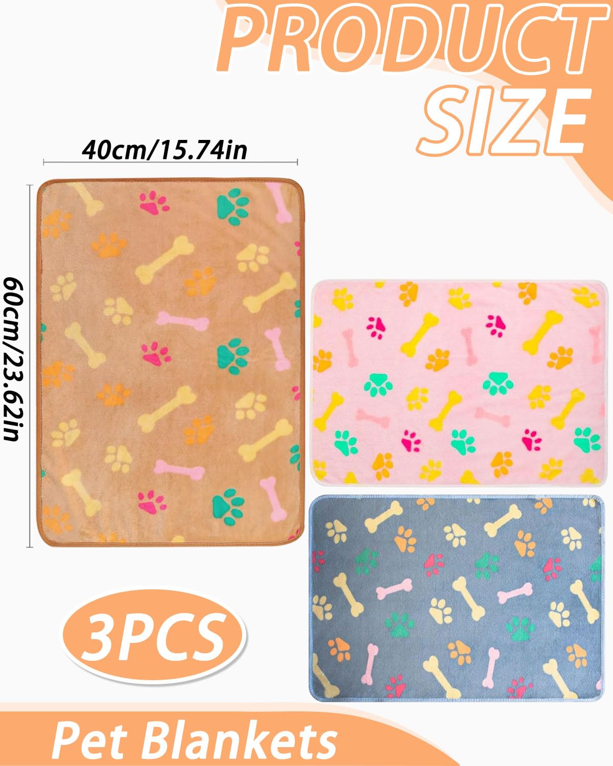 JUKOTA 3 Pezzi Coperta per Cani Gatto Lavabile Soffice Durevole, Morbida e Calda Flanella, Tappetino Protezione per Mobili Bambini Cane Gatti Grigio Rosa Beige 40_x_60_cm