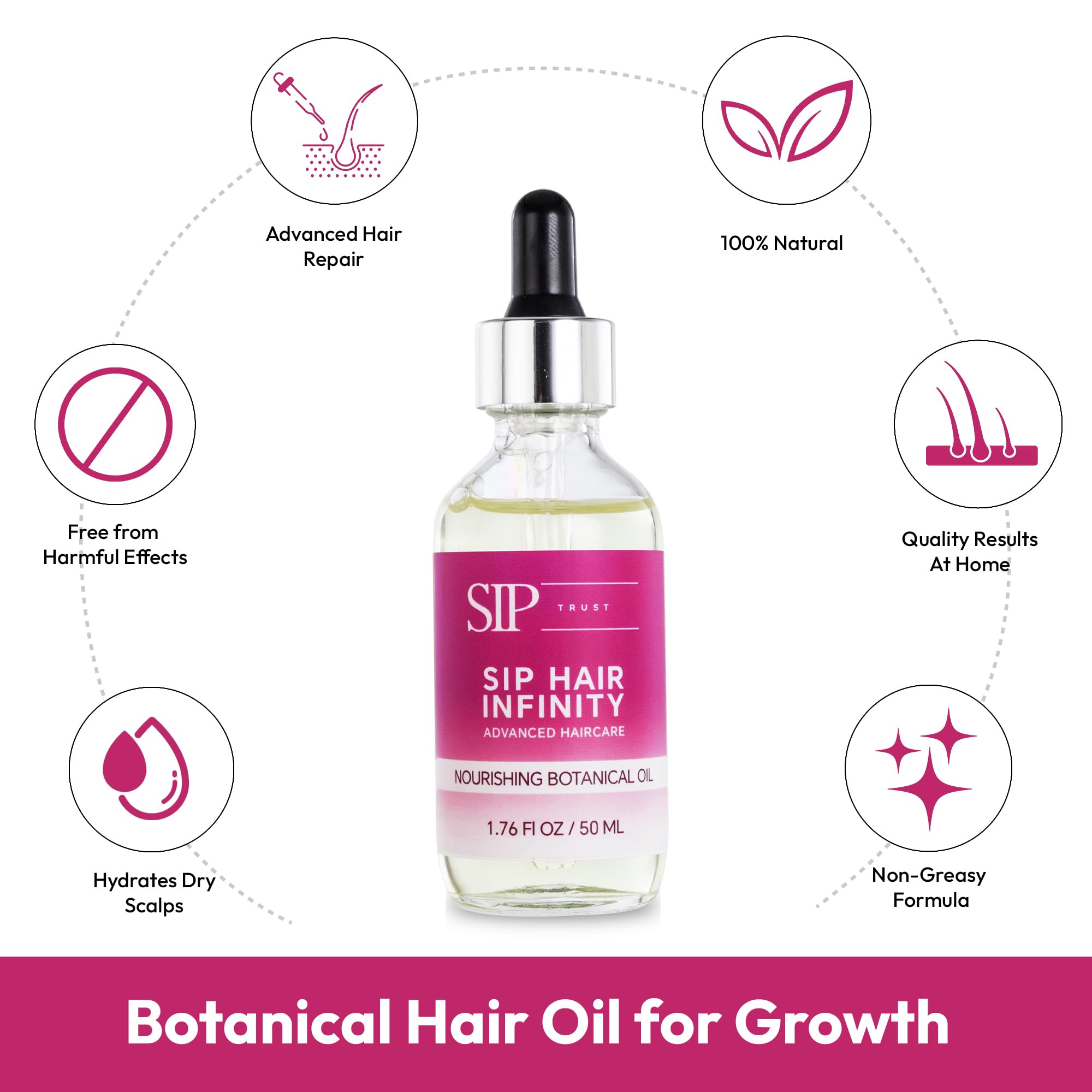 SIP TRUST Botanical Hair Oil with Rosemary – Hair Growth Oil Treatment for Dry, Damaged Hair & Scalp with Jojoba Oil, Olive, & Sweet Almond Oils – For Women & Men of All Hair Types, (50ml/1.76 fl oz)
