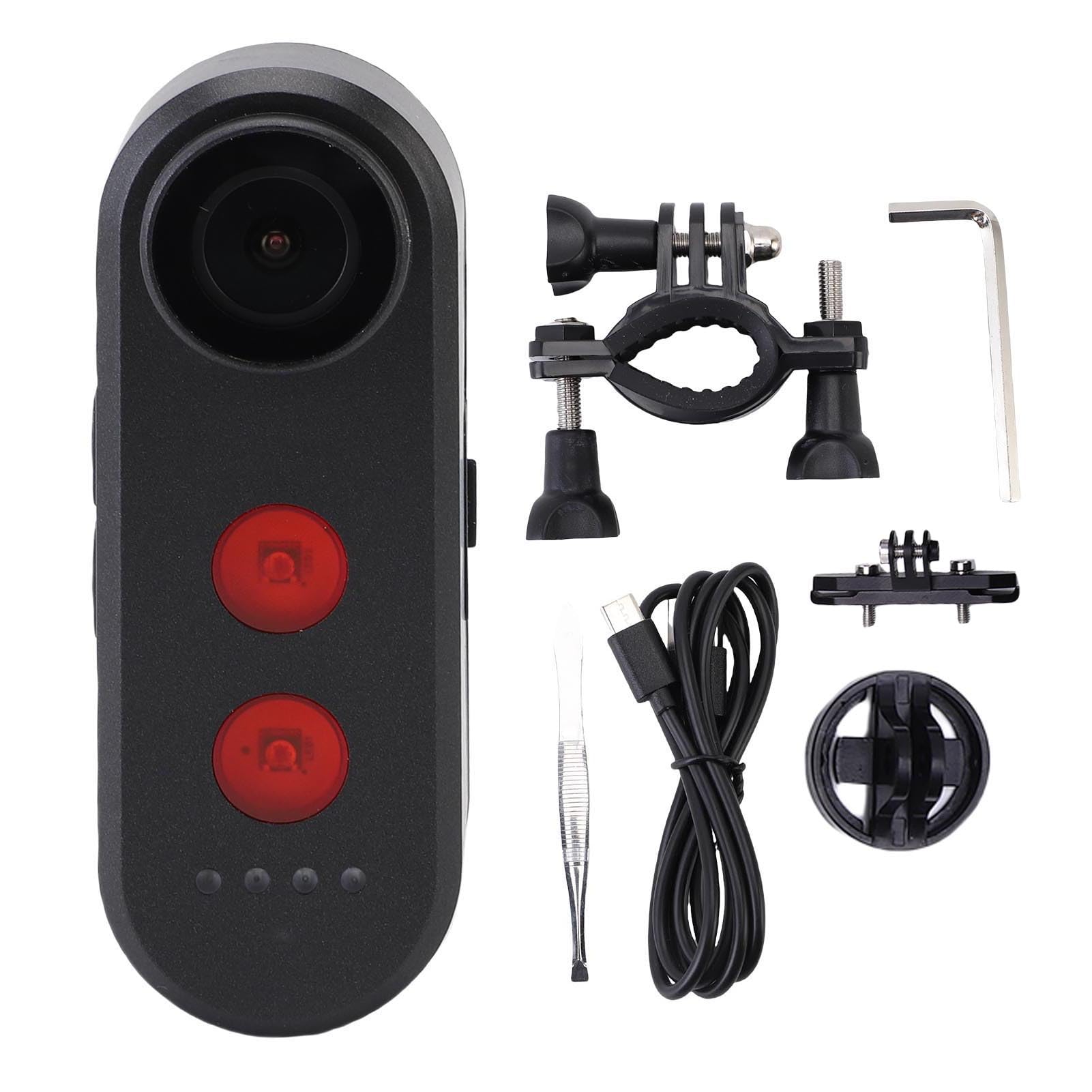 Camera da Ciclismo 1080p con Luce di Coda, Telecamera Posteriore in Bicicletta 1080p, Angolo di 140 ° Largo, IPX6, Registrazione del Loop, Supporto per App, per Montagna, Bici (64G)