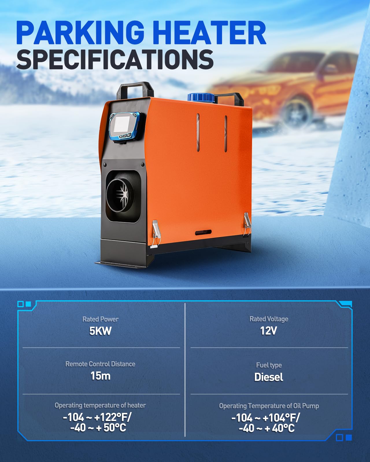 Calefactor diésel todo en uno de 5 kW y 12 V con interruptor LCD y control remoto. Calentamiento rápido, calefacción diésel portátil y silenciosa para autocaravanas, coches, camiones, autobuses y ve