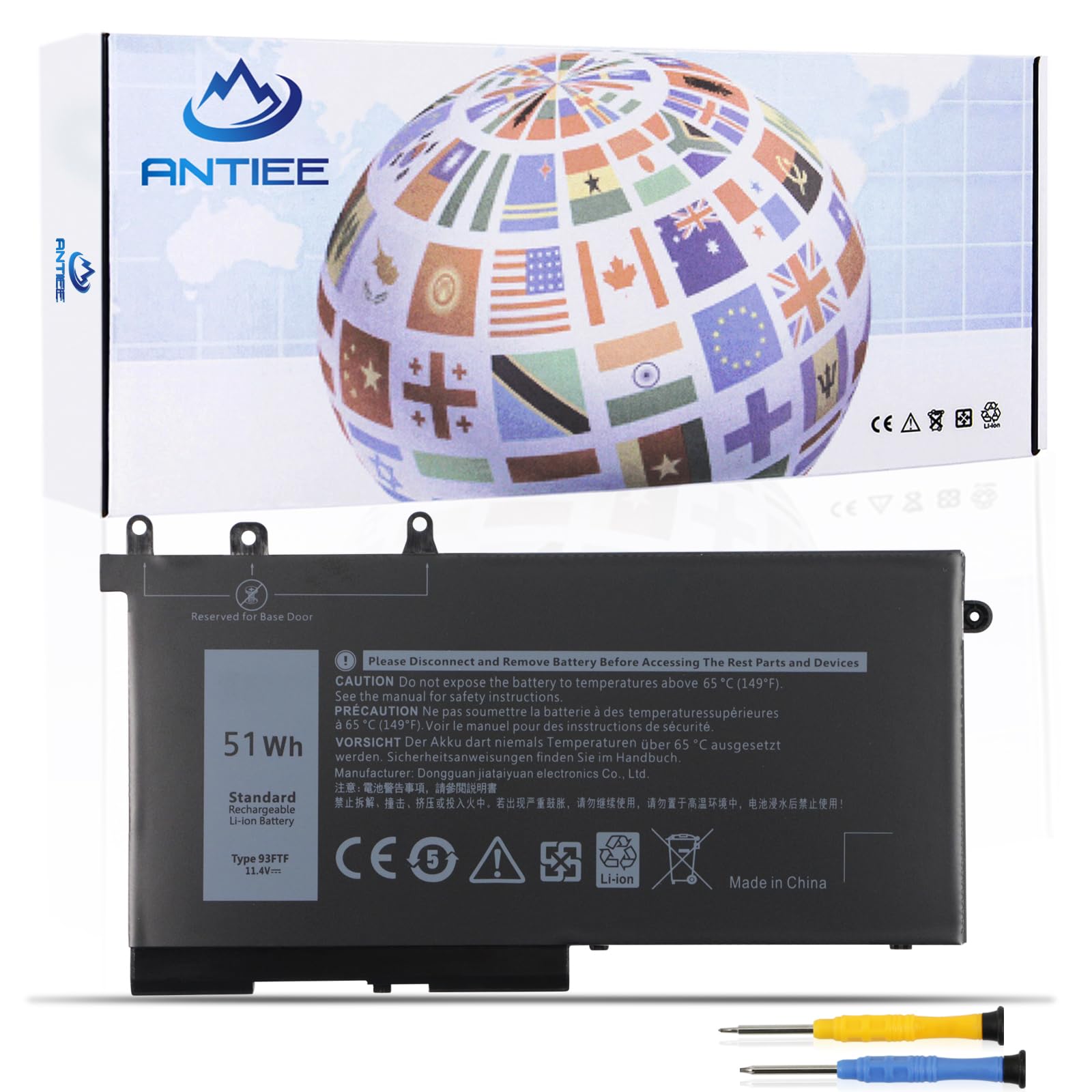 ANTIEE 51Wh 93FTF Laptop Battery Replacement for Dell Latitude 5280 5480 5580 5590 5490 5288 5290 5488 E5280 E5480 E5580 E5490 E5590 E5290 Precision 15 3520 3530 Series D4CMT 4YFVG 83XPC 083XPC