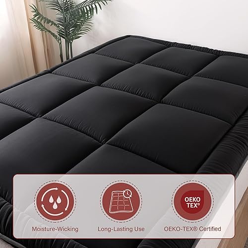 Miniatura 7 de WhatsBedding Colchón japonés de 3 pulgadas, tapete de tatami negro relleno de espuma viscoelástica triturada, plegable y portátil, tumbona