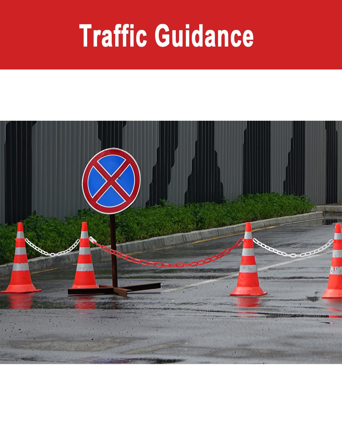 32 ft Plastic Traffic Chain Barrier Links - with 6pcs Traffic Cones Connector Kits for Traffic Cones