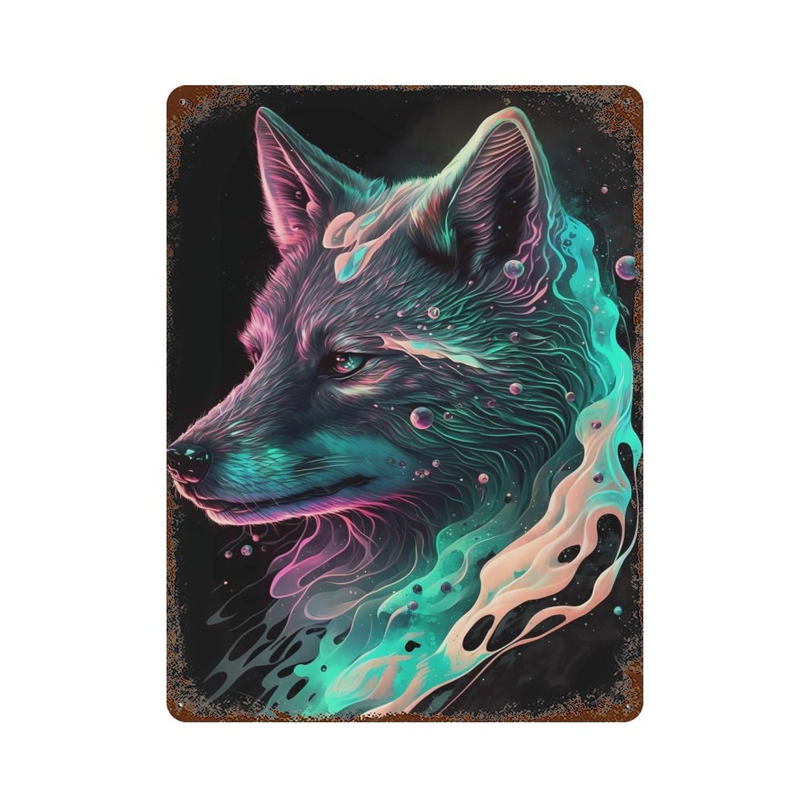 Rust Effect Tin Sign Precious Wolf 15.7"x11.8", Vintage Wall Decor for Basement, Hobby Room And Garage Decor