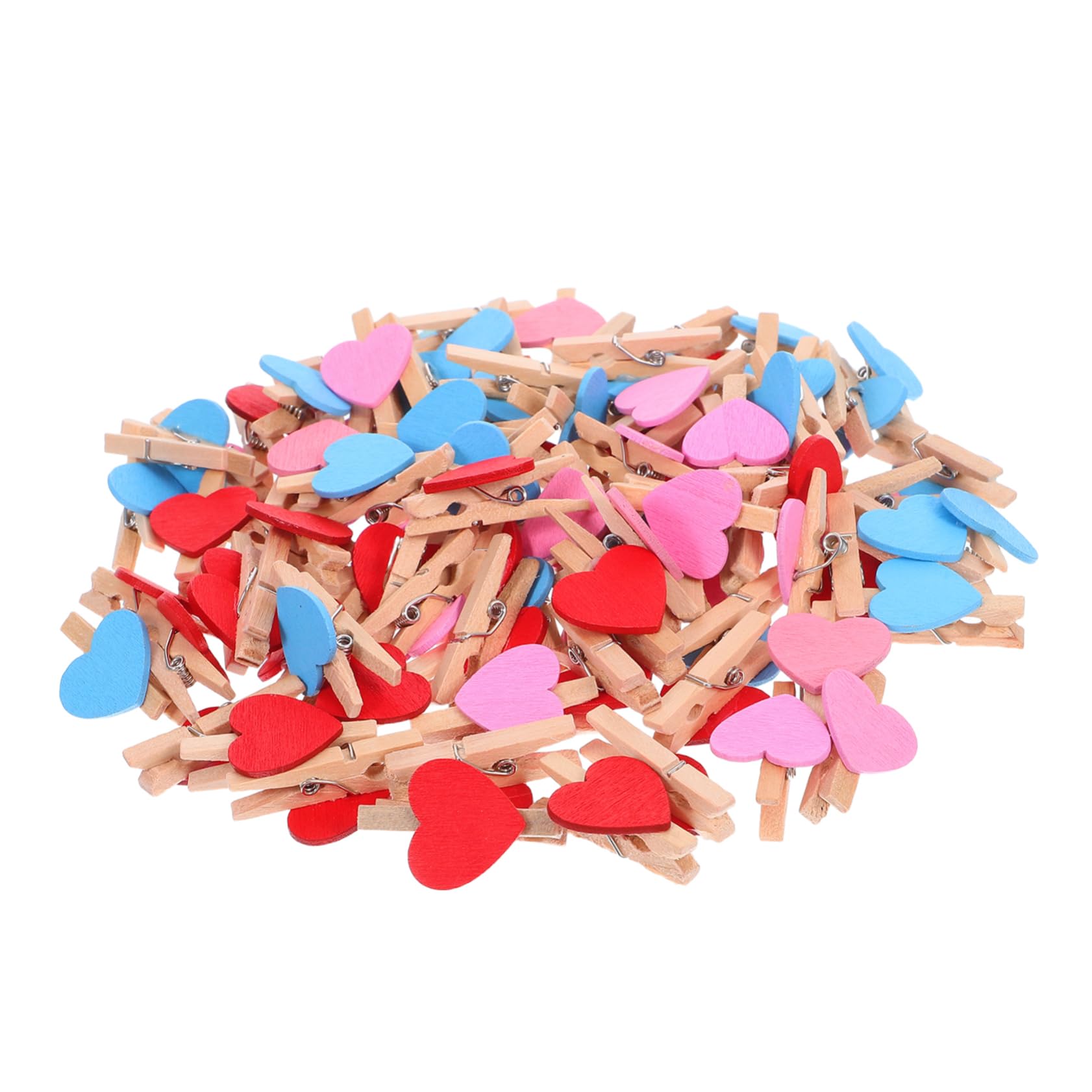 CORHAD 90pcs Heart Shaped Wooden Photo Clips for Hanging Pictures Craft Projects and Holiday Decor Mini Decorative Clamps and Each for Home and Party Use