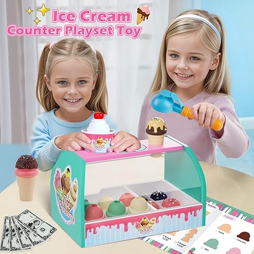 Miniatura 2 de Juego de contador de helados para niños, juguetes de heladería, juguetes de simulación, cuchara y servicio de alimentos, niñas y niños a partir de 3