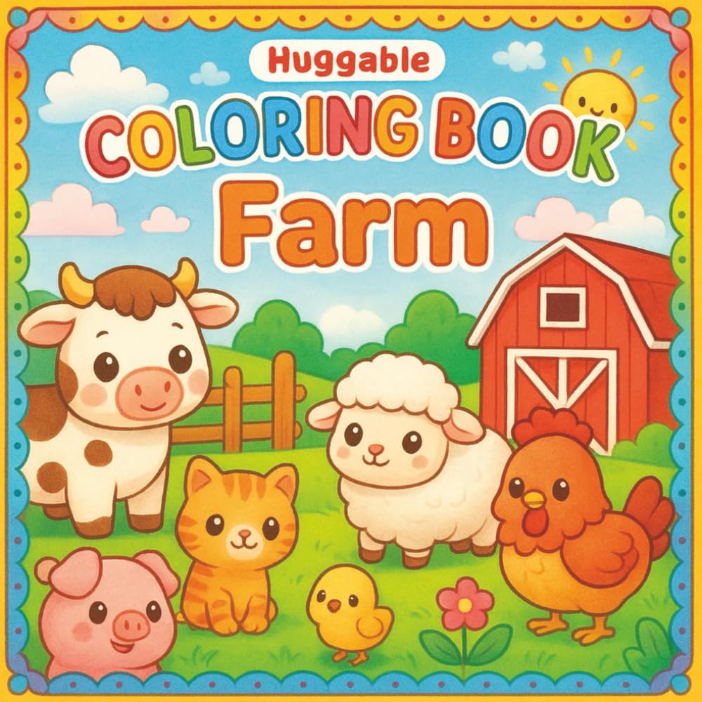 Huggable Farm Coloring Book for Kids: 40 Adorable and Fun Farm Scenes to Color: Cute Farm Animals, Easy Coloring Pages & Happy Country Life Scenes for Ages 3–8