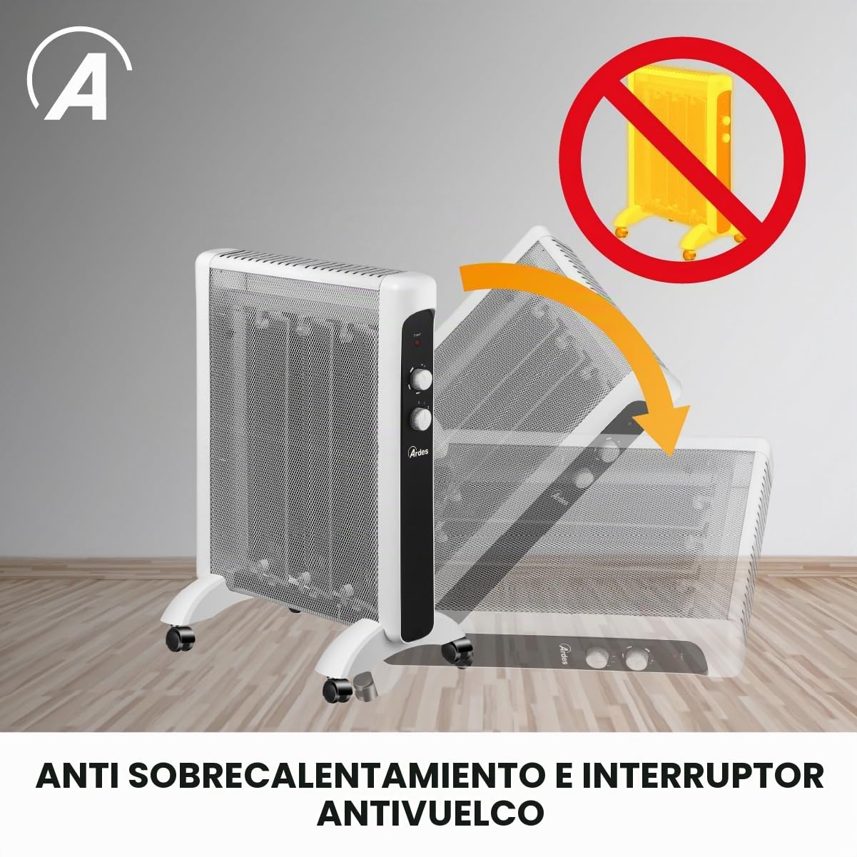 ARDES - AR4MK01 SLEEK Radiador de Mica Rápida Convección - Radiador Eléctrico Bajo Consumo - Radiador Súper Silencioso con 2 Funciones Calefacción y Sistema de Seguridad Anti Vuelco