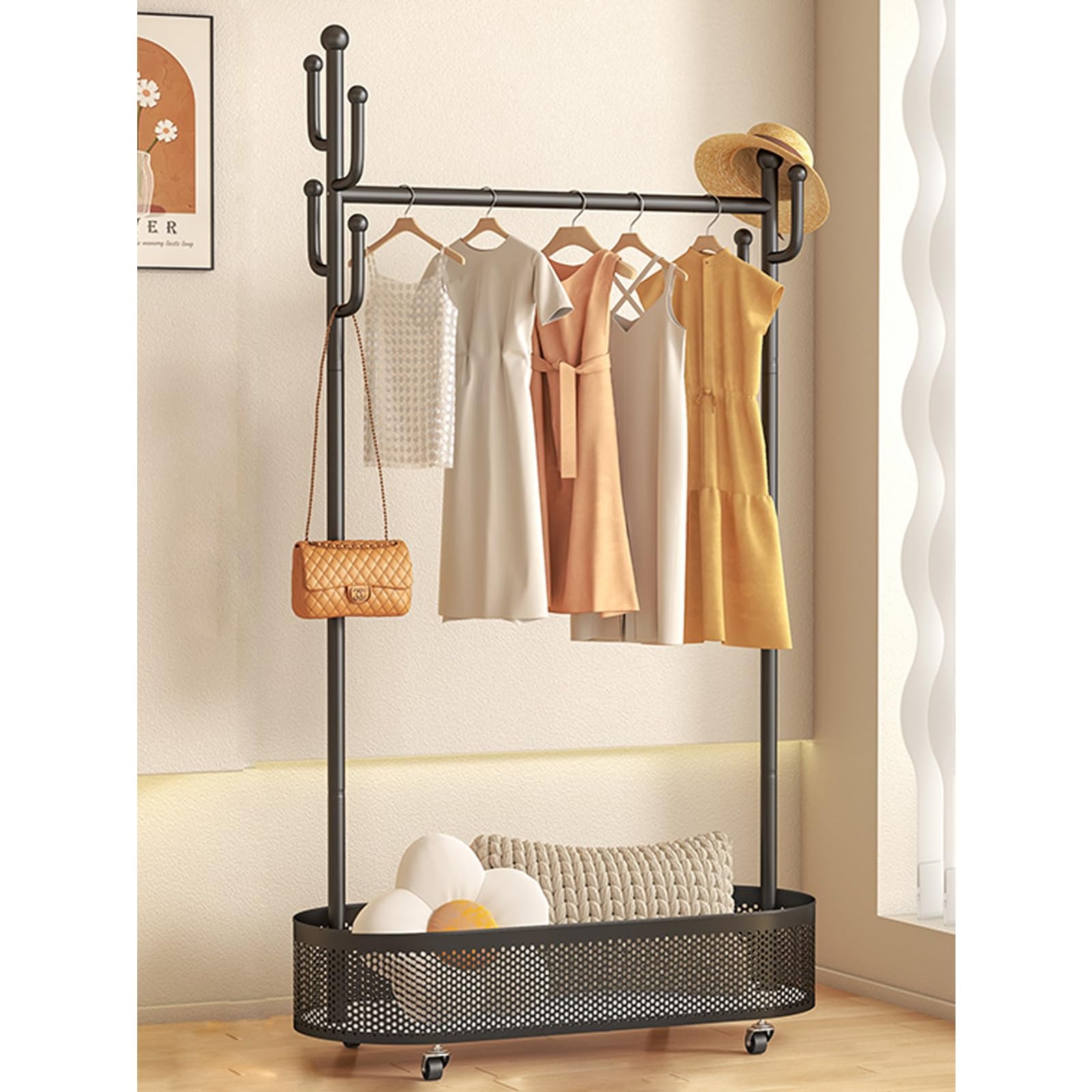 Appendiabiti Da Terra Con Ruote - Portabiti Multifunzione Nordico Per Camera, Nero 60cm - Foto 6