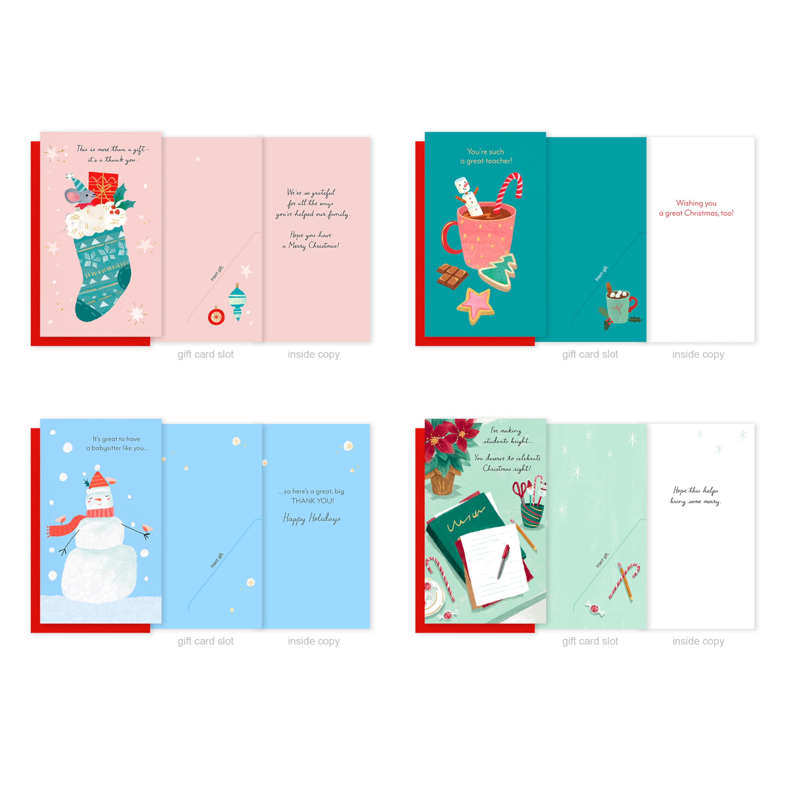 American Greetings Assortiment de 16 cartes de Noël avec enveloppes et autocollants pour enseignants, baby-sitters, soignants