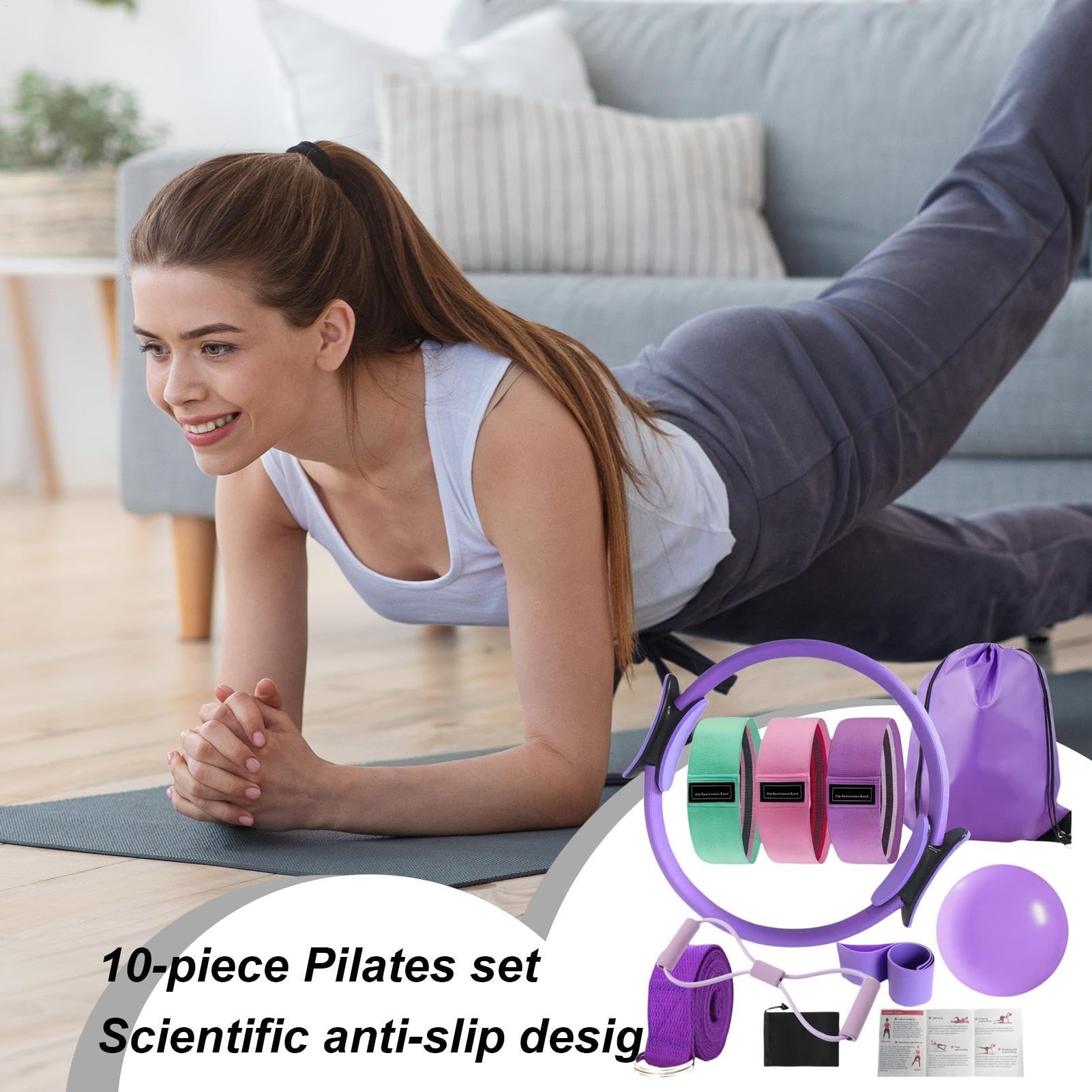 Kit De Pilates Para Entrenamiento En Casa - Accesorios de Pilates para Mujer,Accesorios Antideslizantes Para Desarrollo Muscular Ejercicio Corporal Completo Para Yoga Gimnasio Viajes Exteriores