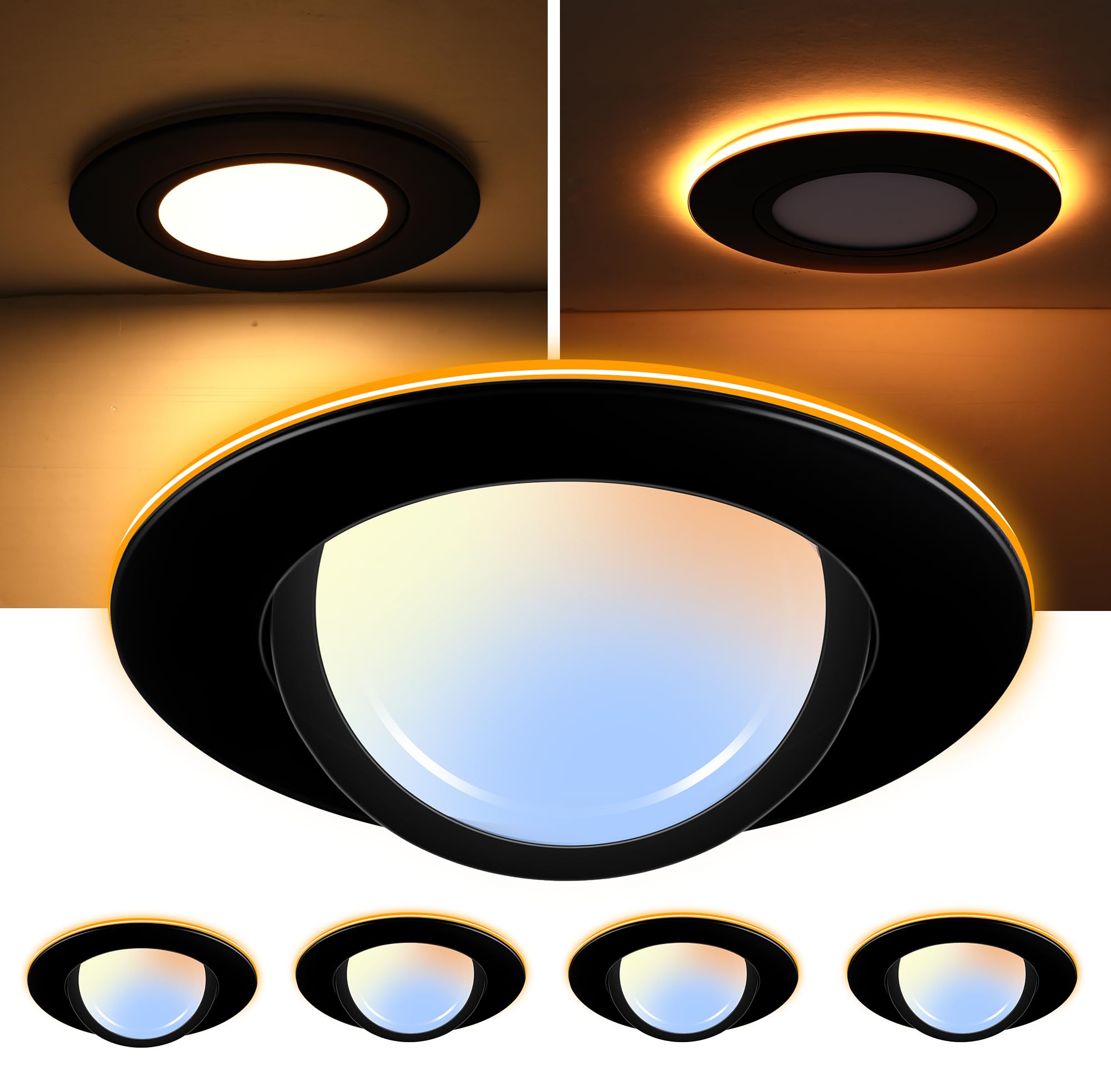 Photo 1 of [4 Pack] CLOUDY BAY 6 inch 5 Color Swivel LED Gimbal Recessed Light with Night Light,12W CRI80+ 850LM,2700K/3000K/3500K/4000K/5000K,Canless Angled Adjustable Ceiling Downlight,Black