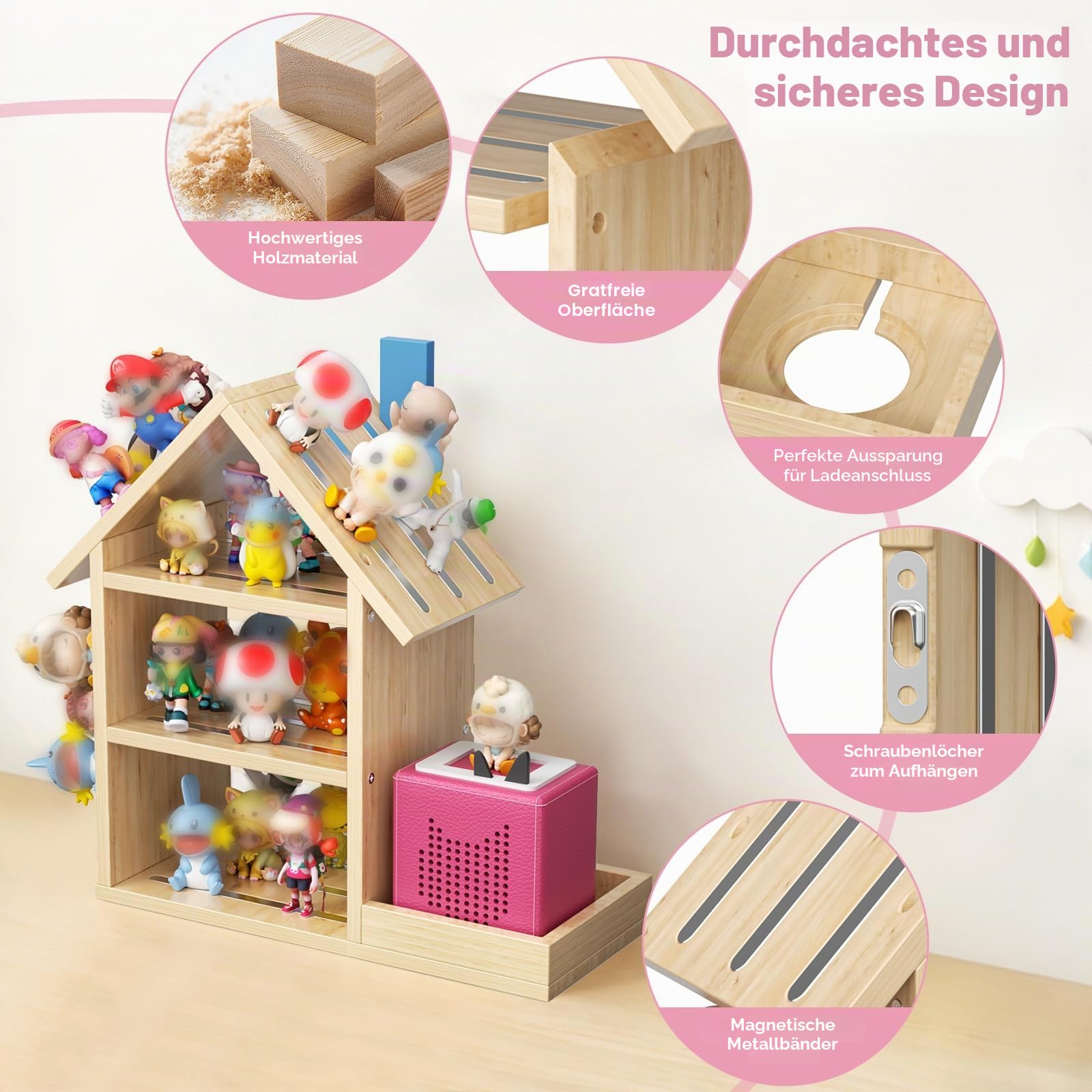 Regal für Tonie Regal, in Form eines Hauses, für 12-40 Figuren Schwebende Regale aus Holz für Wände, geeignet für Mädchen und Jungen