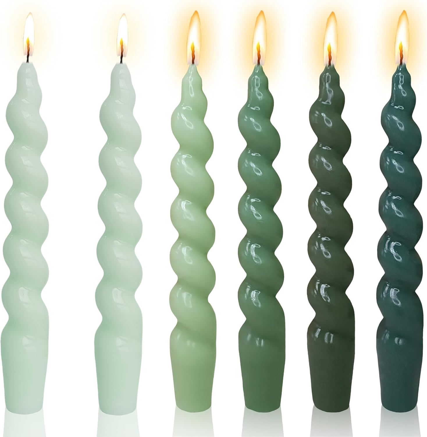 6pcs Green Colored Taper Candles 7.5 Green Spiral Taper candlesticks for Home Dinner Table