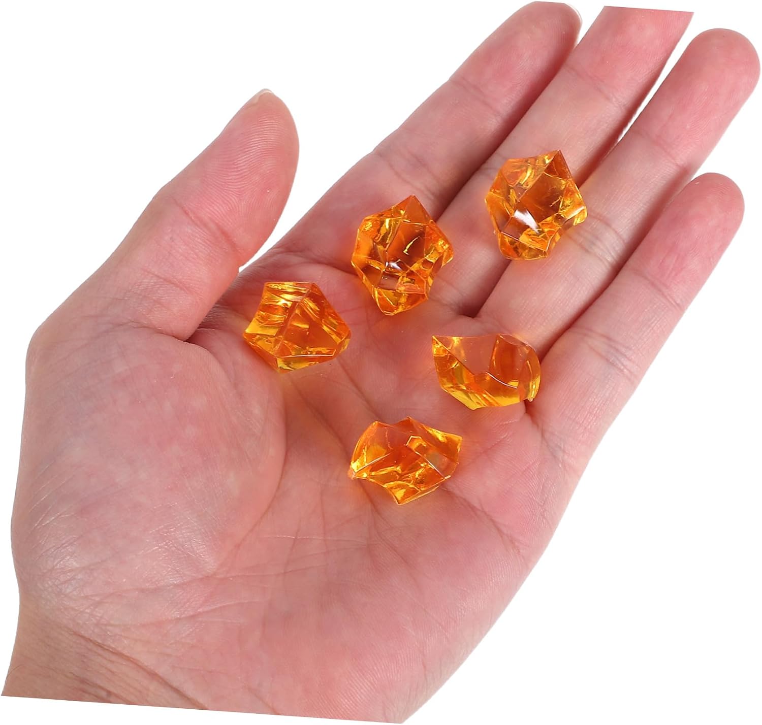 VILLCASE 220pcs Bright Clear Acrylic Ice Rocks Irregular Fake Ice Cubes for Vase Decor Fish Tank Centerpieces Party Decorations and Home Table Filler Orange-red