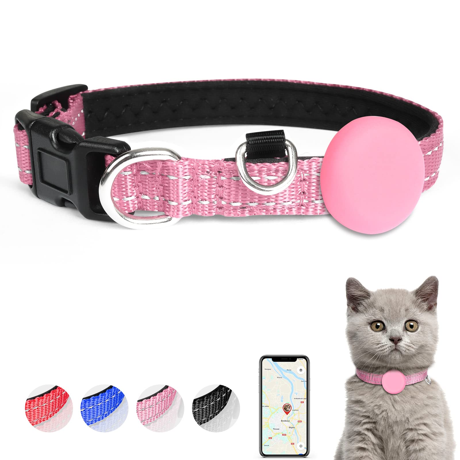 MOOGROU Reflective Airtag Cat Collar,Premium Silicone Airtag Holder with  Durable Buckle D-Ring Pet Collar for Apple Airtag Tracker,Adjustable Soft