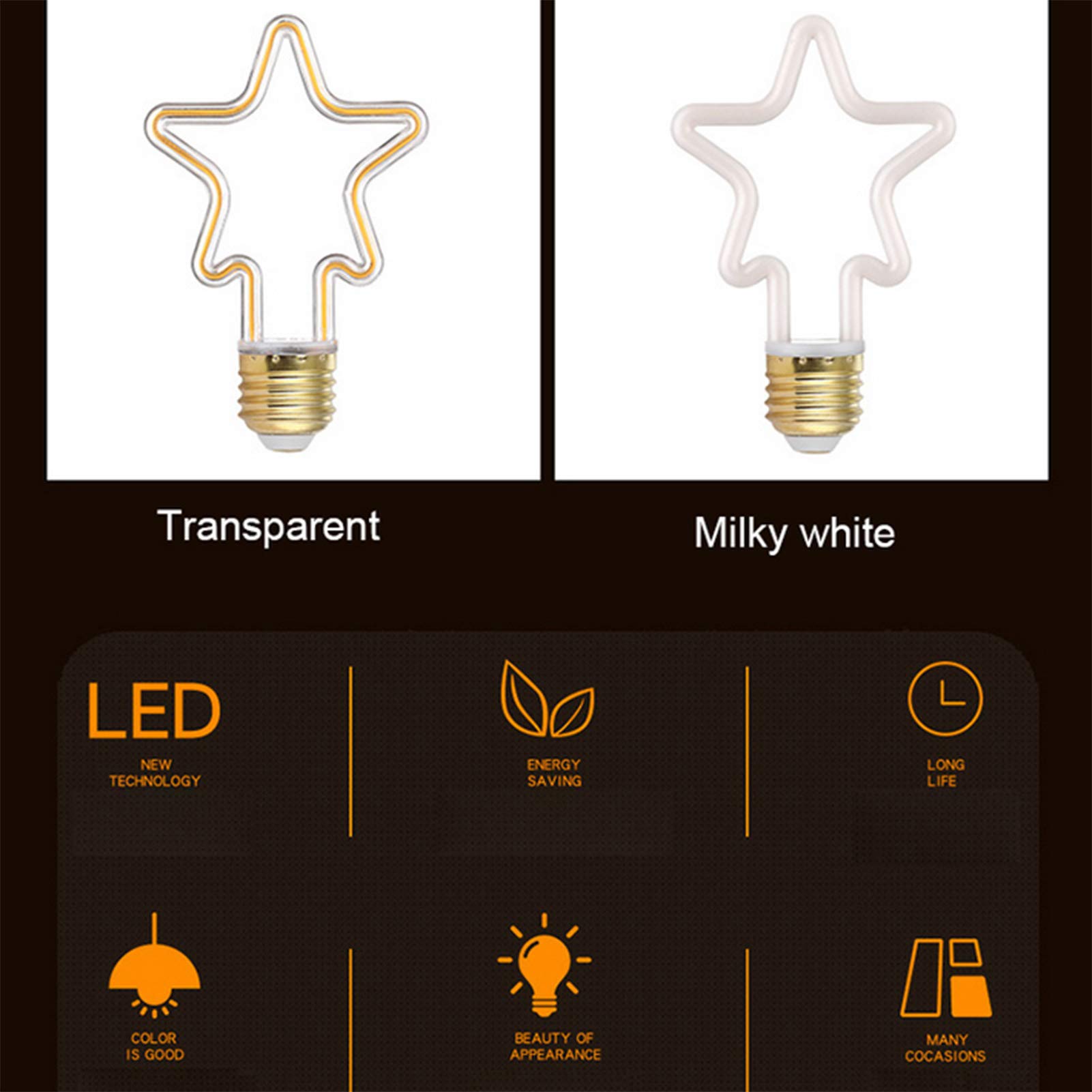 Bombilla LED Edison diseño irregular CA 320 lm Bombilla luz blanca cálida Creatividad Luz nocturna estrella Bombilla LED filamento suave festivales, luces decoración romántica familiar, paquete 10, b
